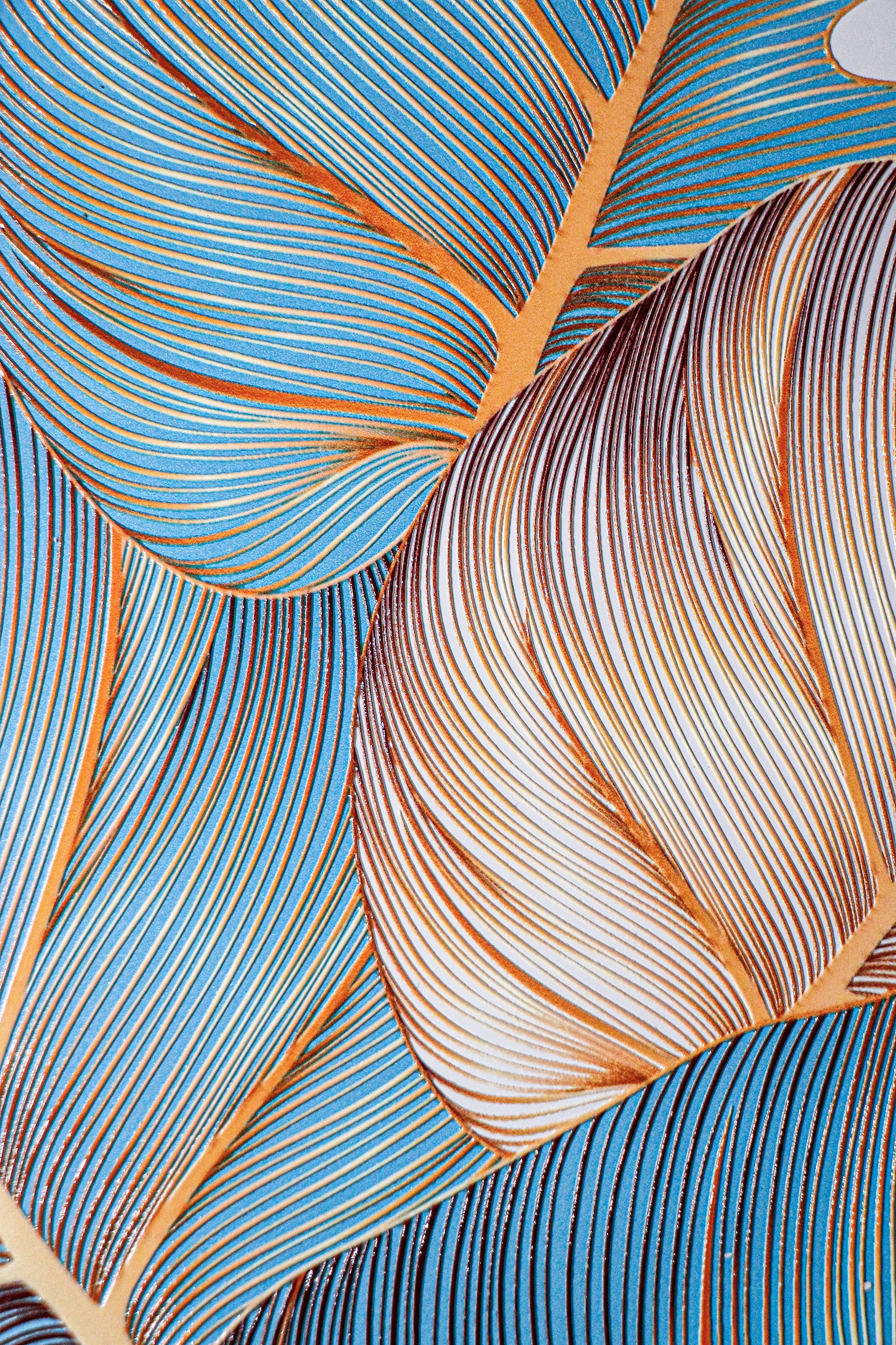 Azure Gilded Monstera — 3D Haptic Embossed High-Gloss Luxury Wall Art - Image 2