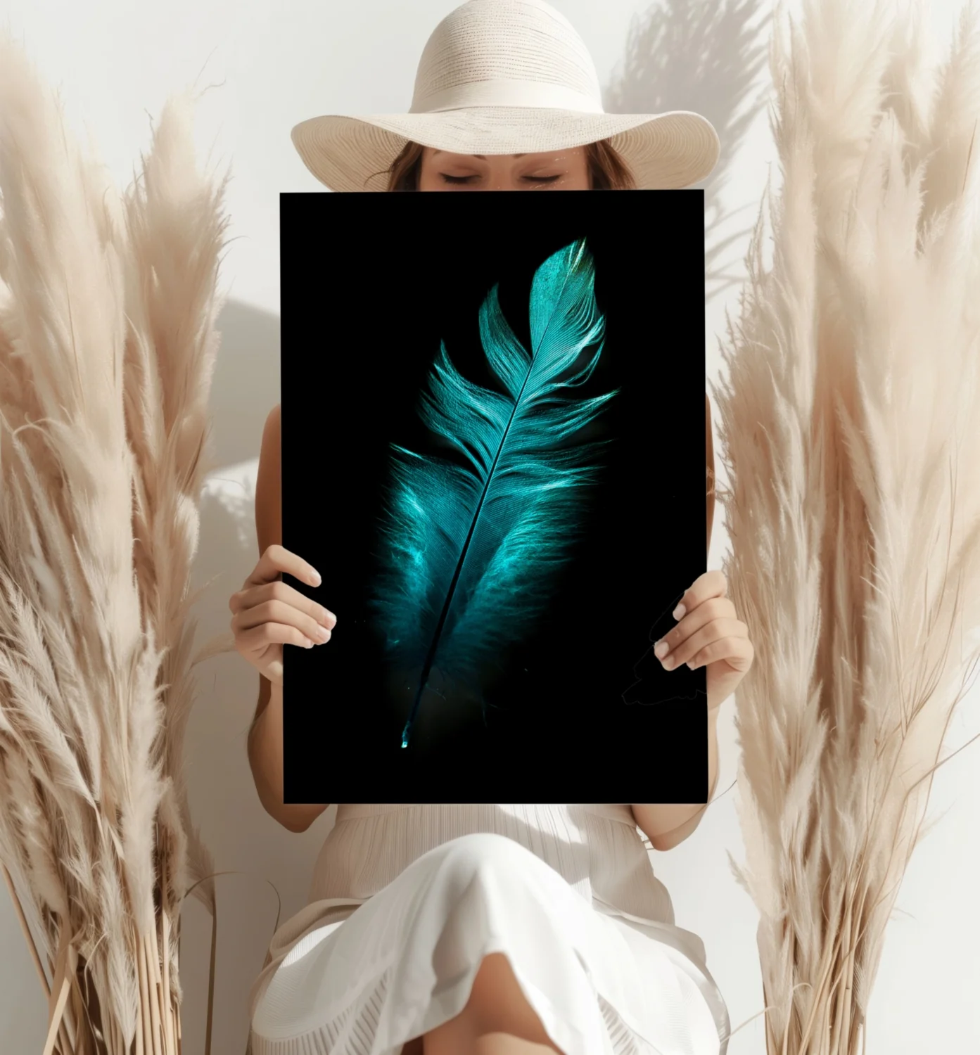 Teal Feather Aluminum Print - Image 4