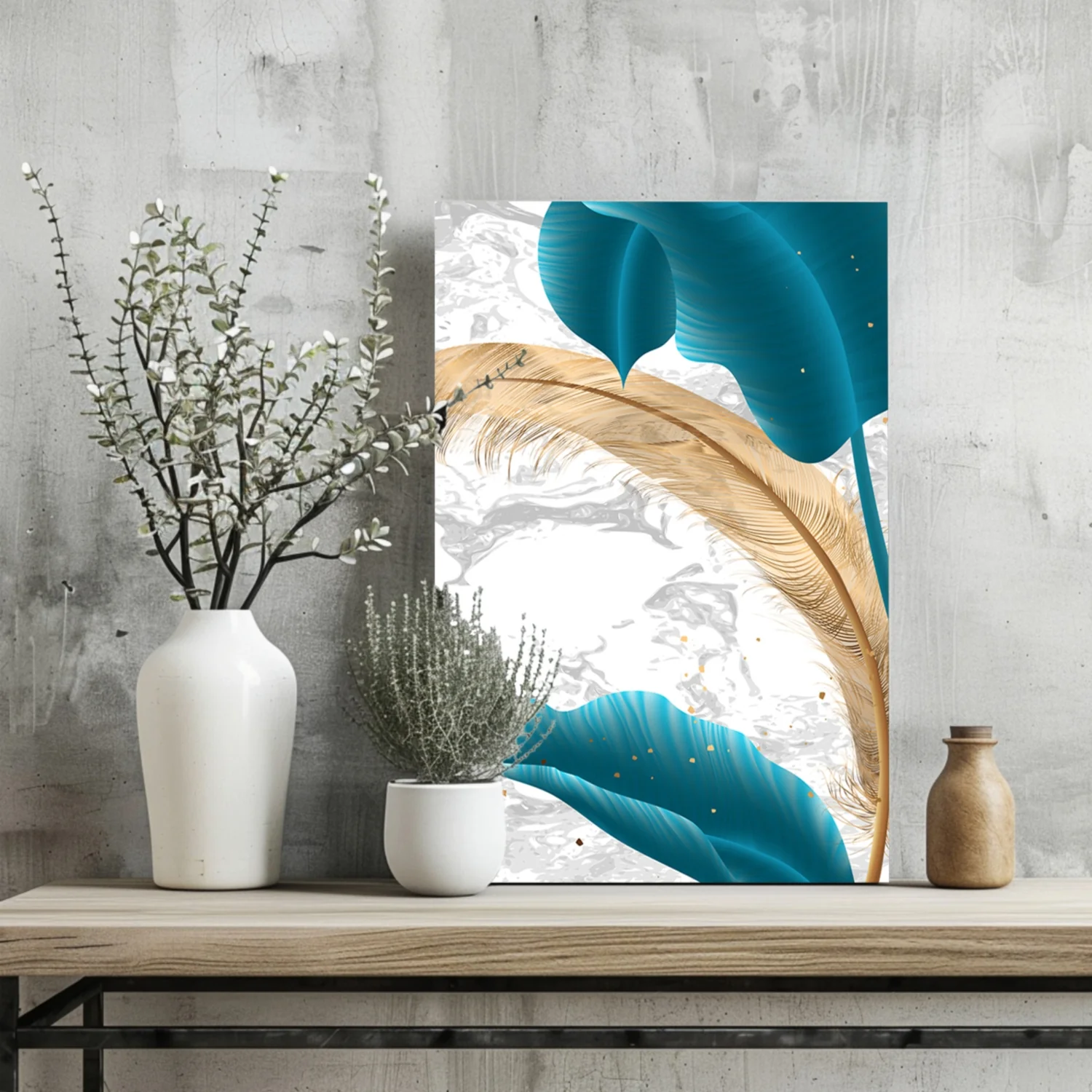 Teal Leaves Aluminum Print - Image 2