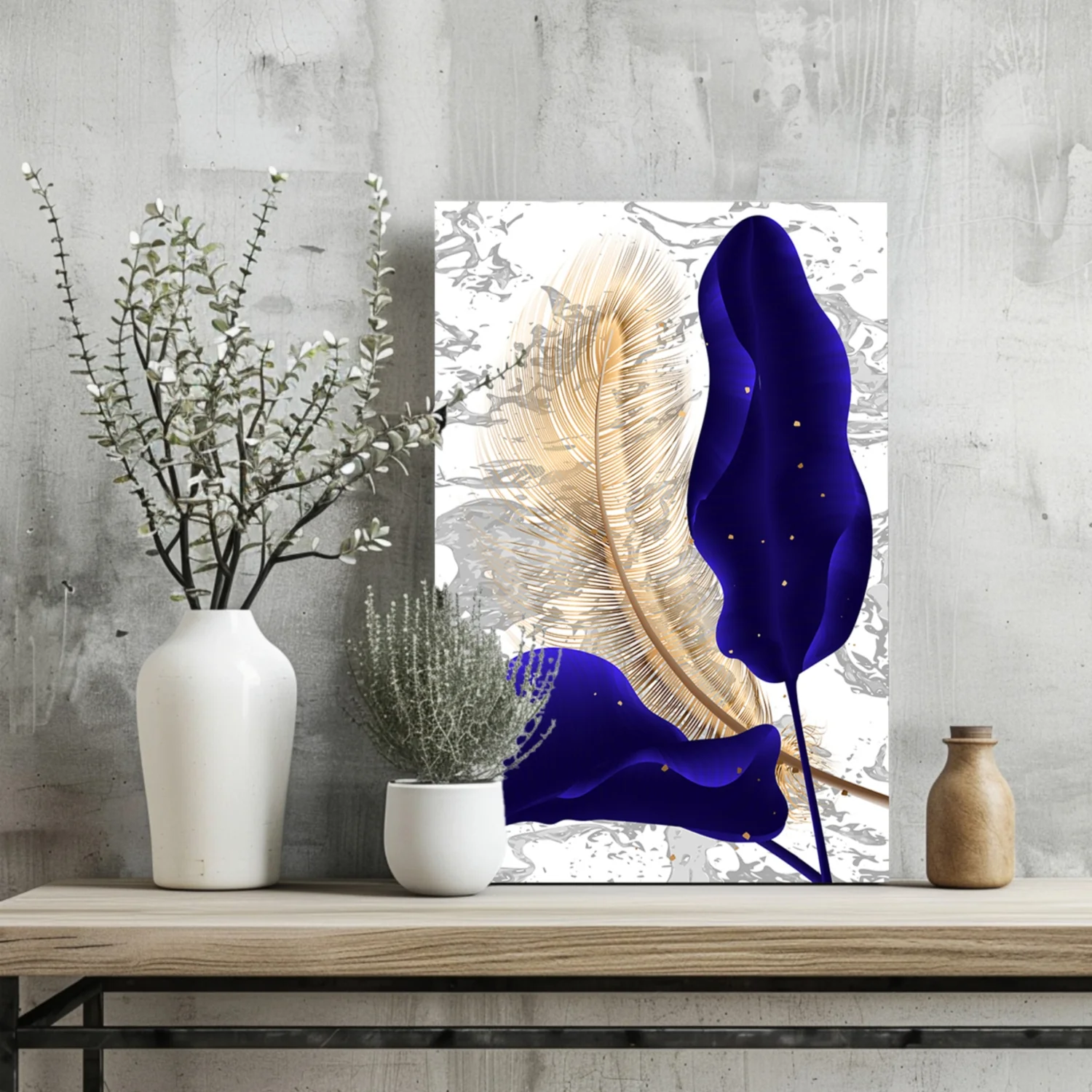 Navy Blue Leaves Aluminum Print - Image 2