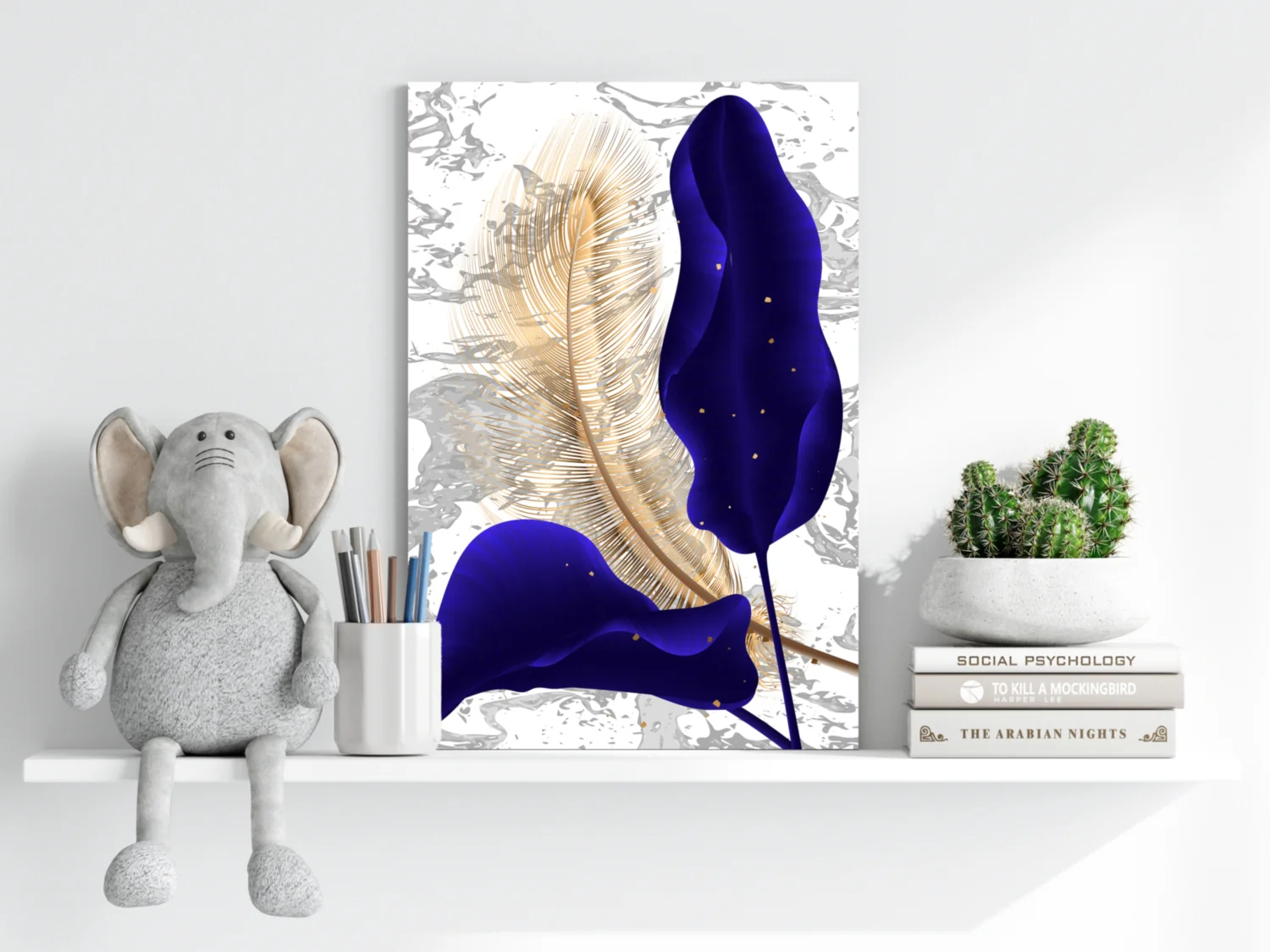 Navy Blue Leaves Aluminum Print - Image 6