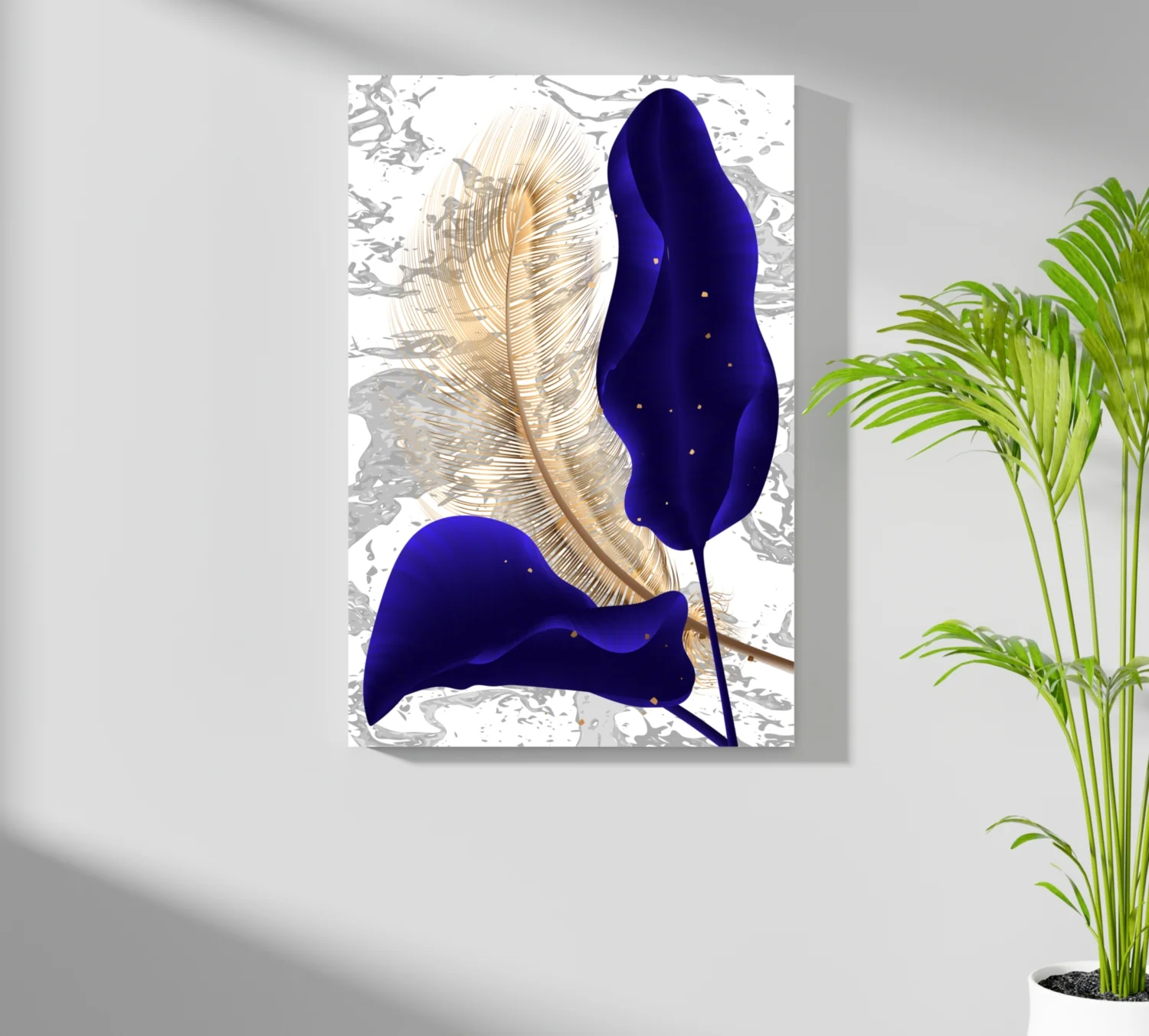 Navy Blue Leaves Aluminum Print - Image 7
