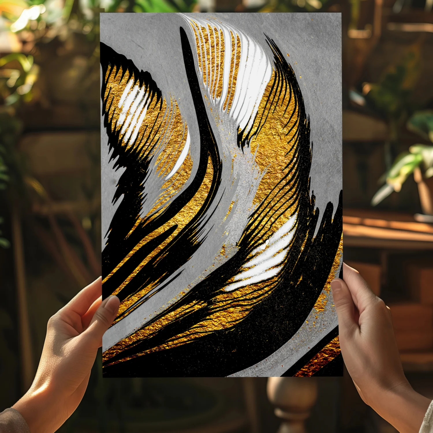 Gold-Gray Lines Aluminum Print - Image 5