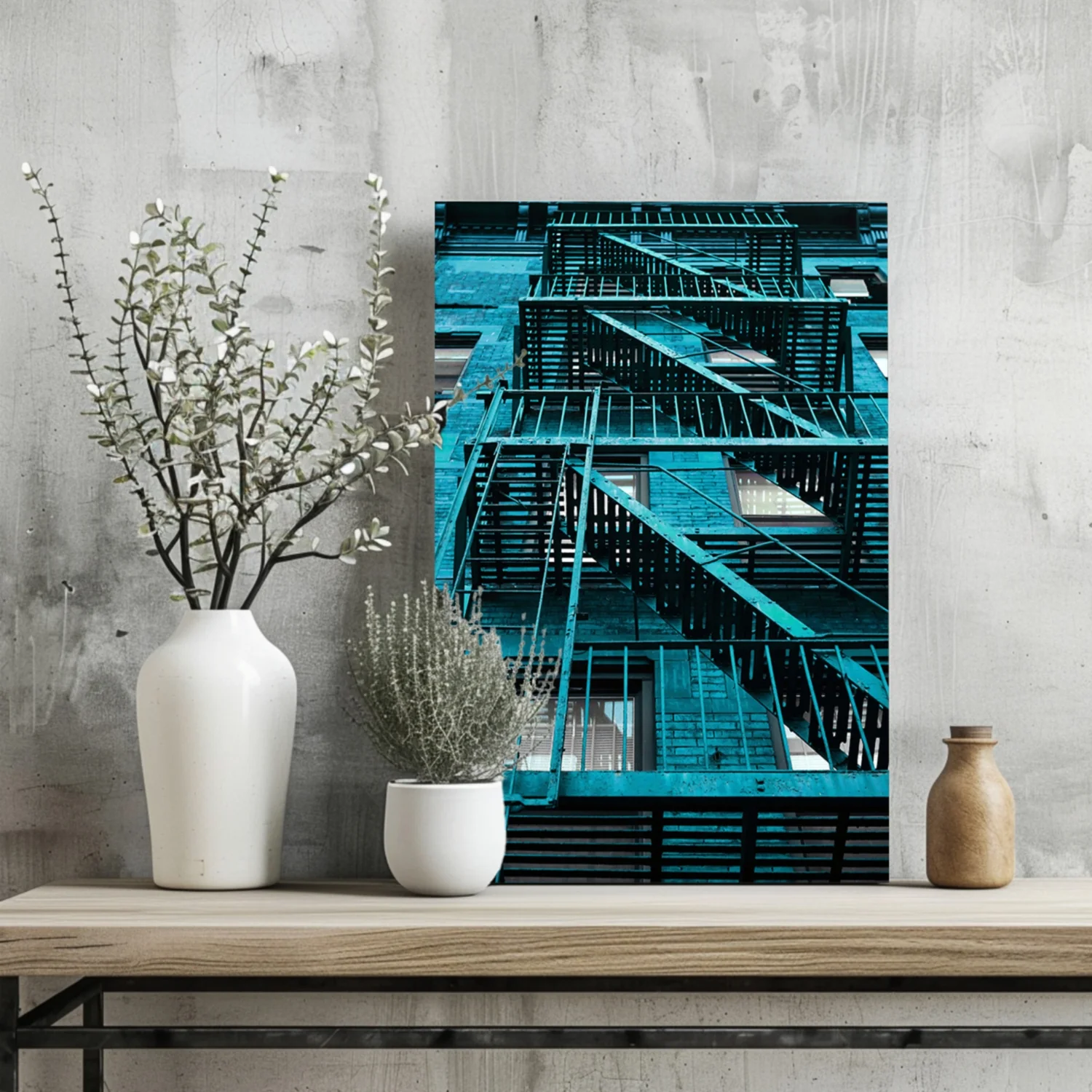 Stairs Teal Aluminum Print - Image 2