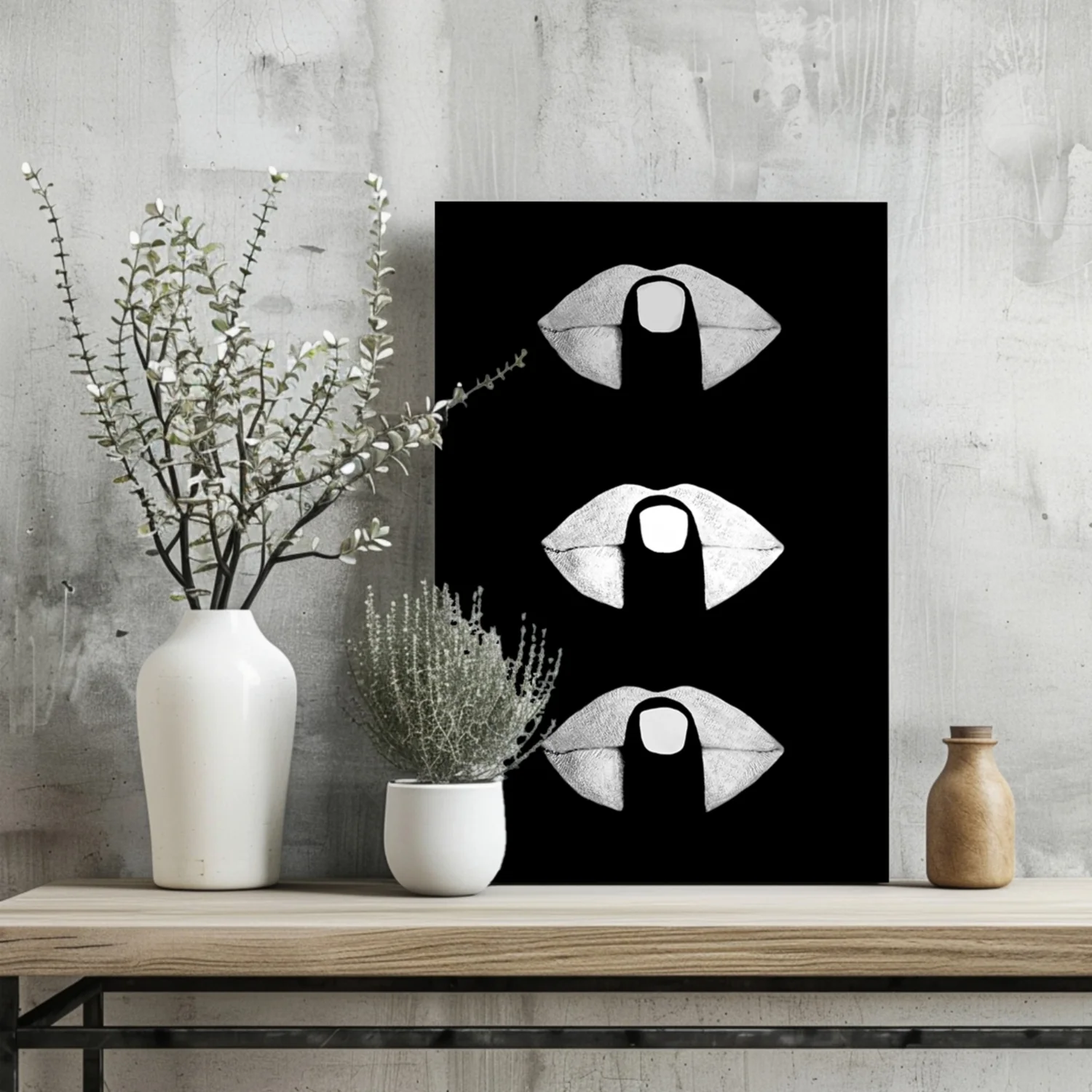 Hush Lips Black And White Aluminum Print - Image 2