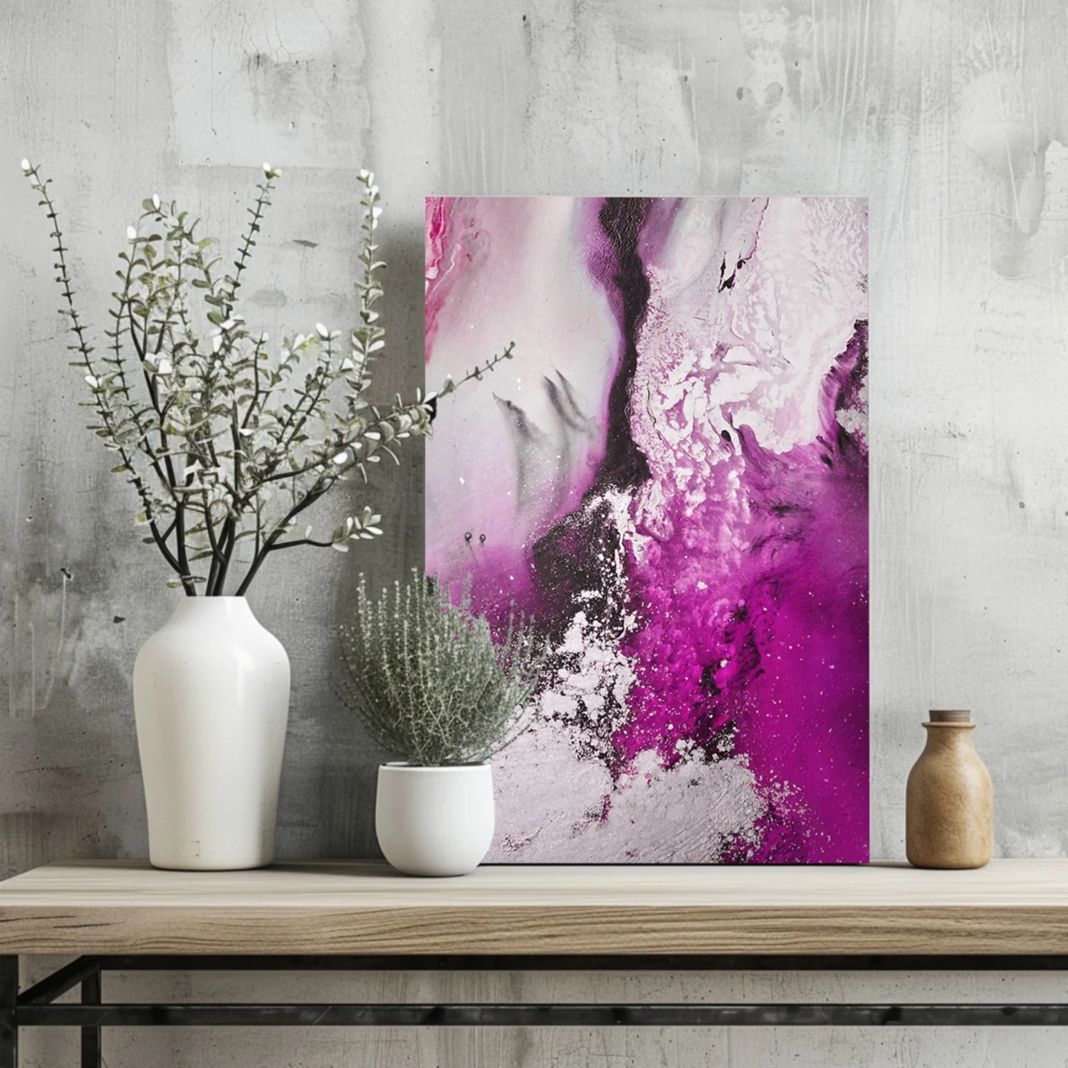 Abstract Paint Fuschia V2 Aluminum Print - Image 2