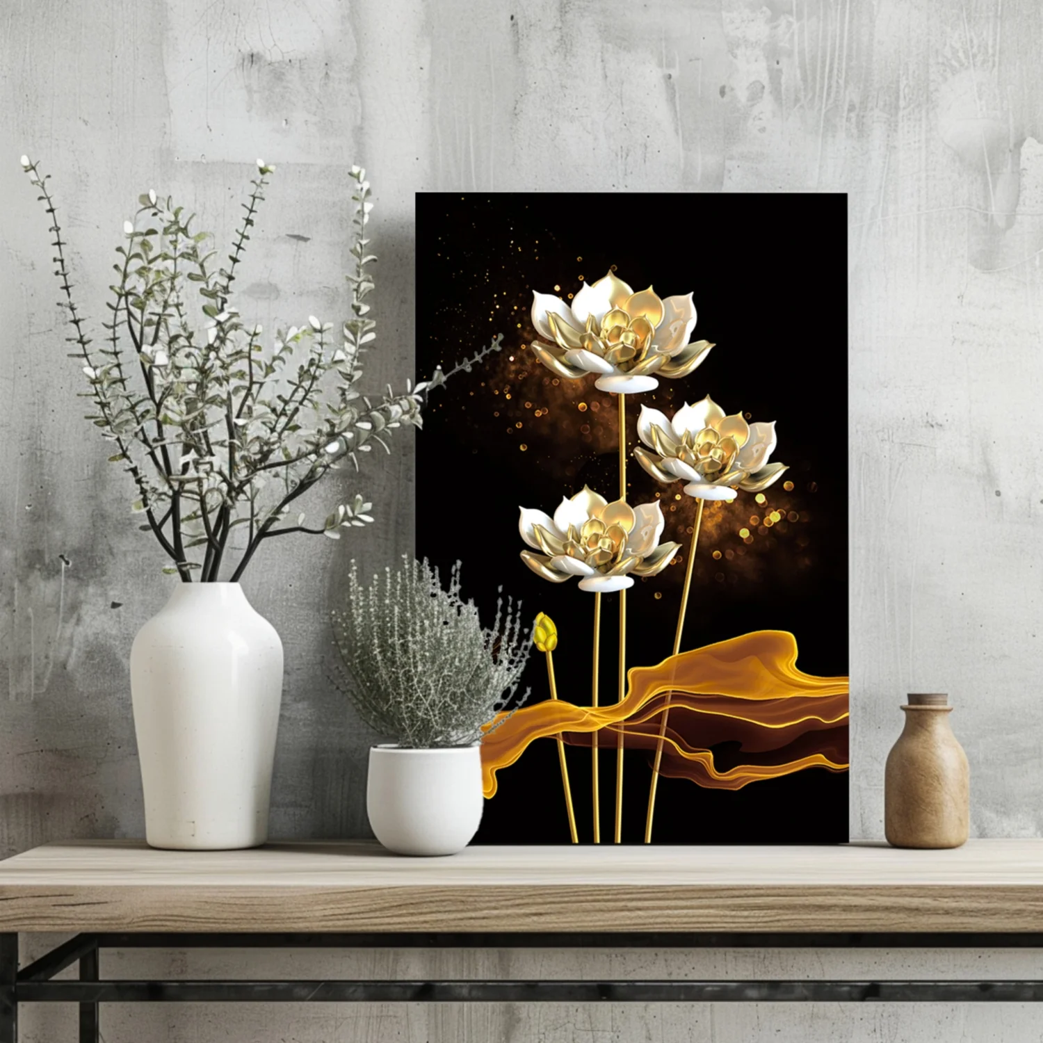 Golden Flower Abstract Aluminum Print - Image 2
