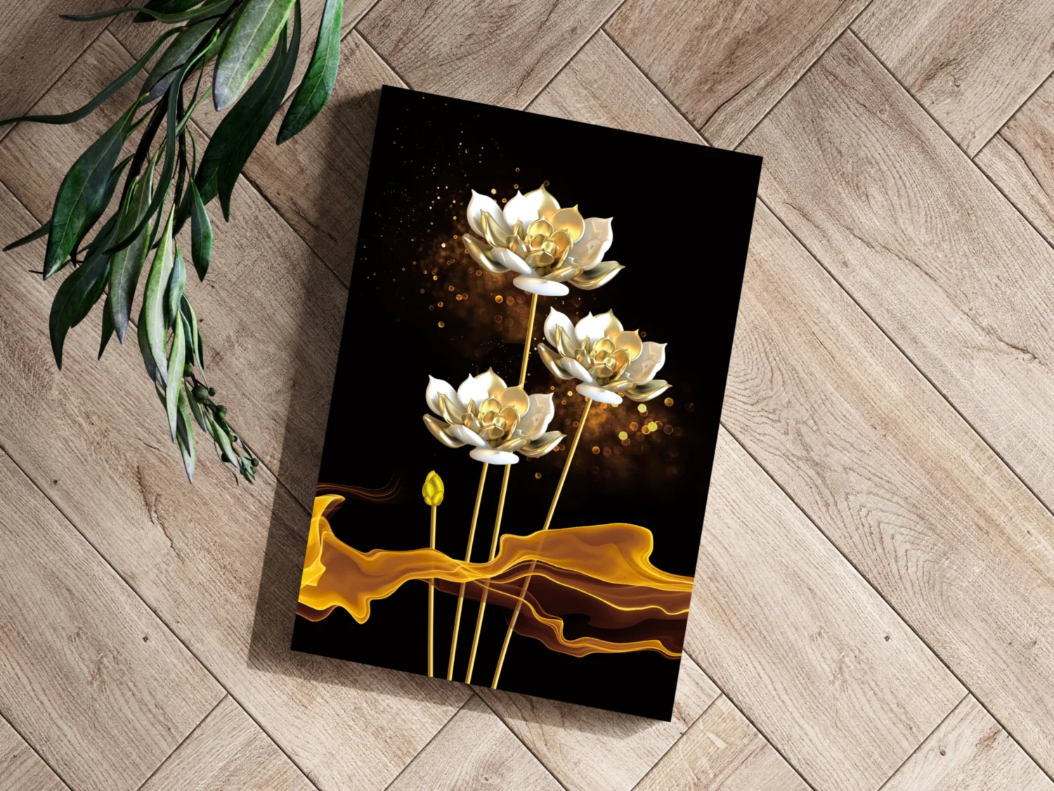 Golden Flower Abstract Aluminum Print - Image 3