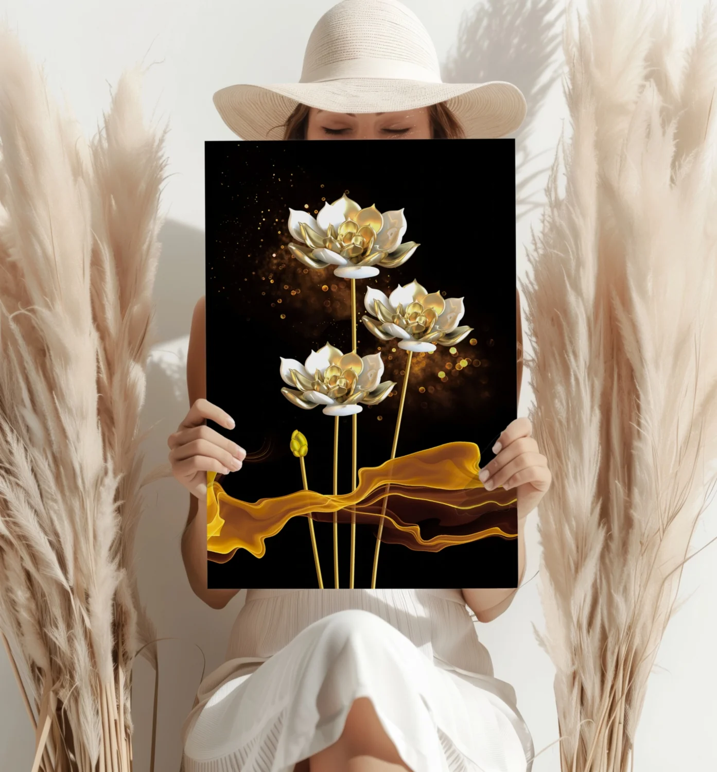Golden Flower Abstract Aluminum Print - Image 4