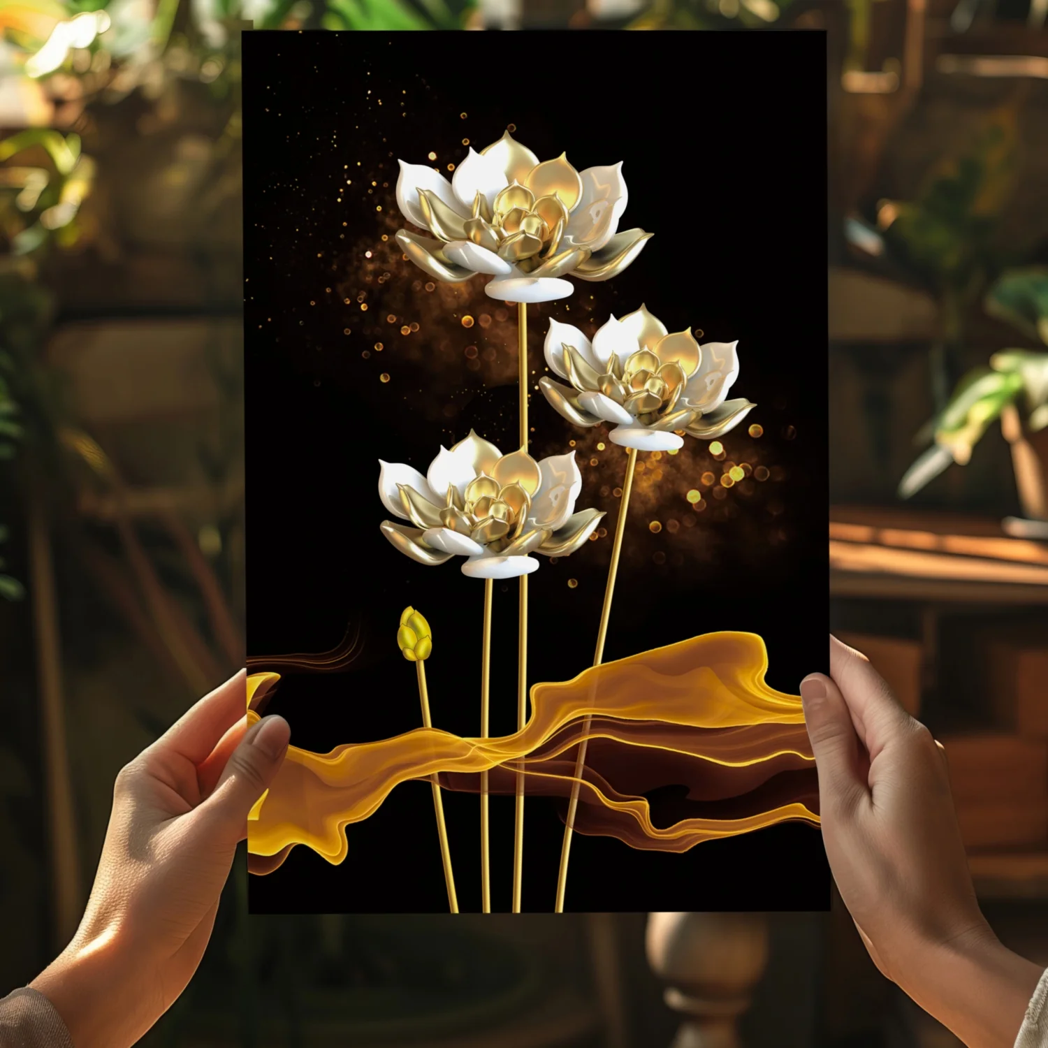 Golden Flower Abstract Aluminum Print - Image 5