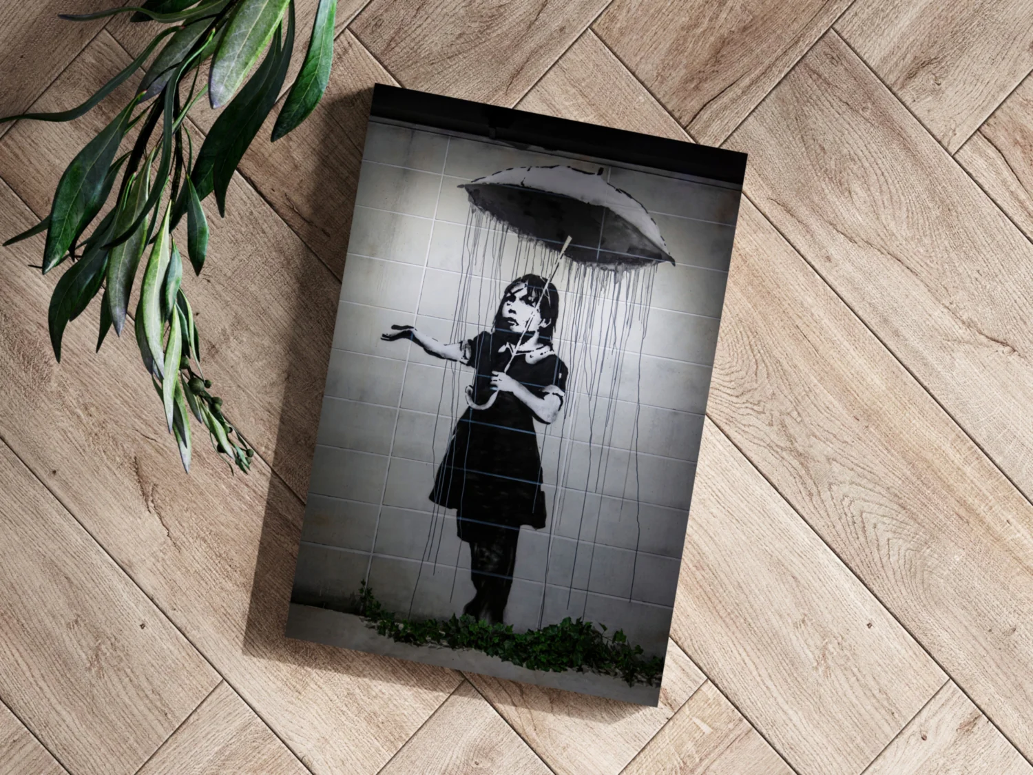 Banksy Style Rain Aluminum Print - Image 3