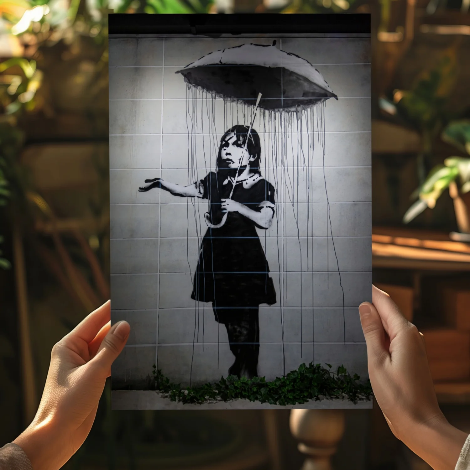 Banksy Style Rain Aluminum Print - Image 5