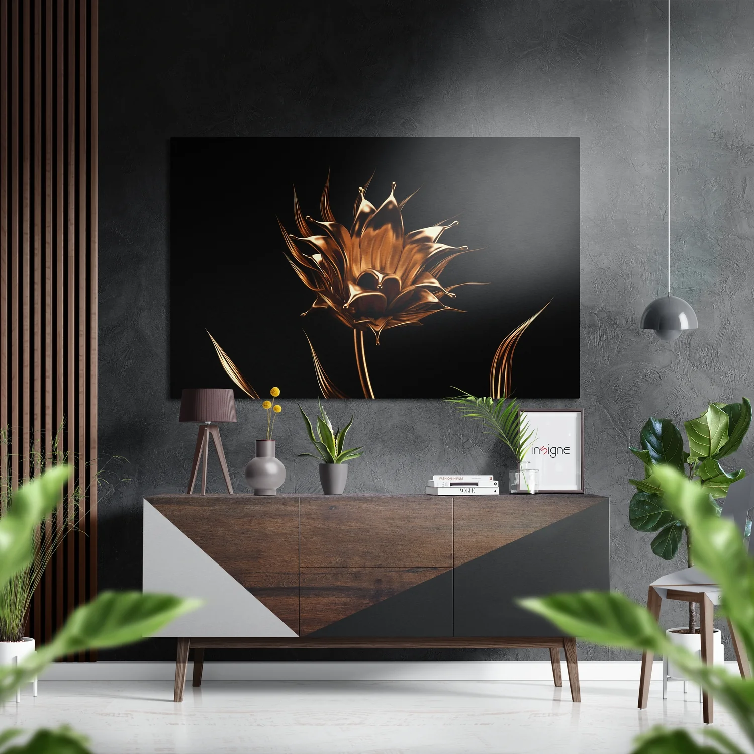Golden Flower Brushed Aluminium Dibond Wall Art