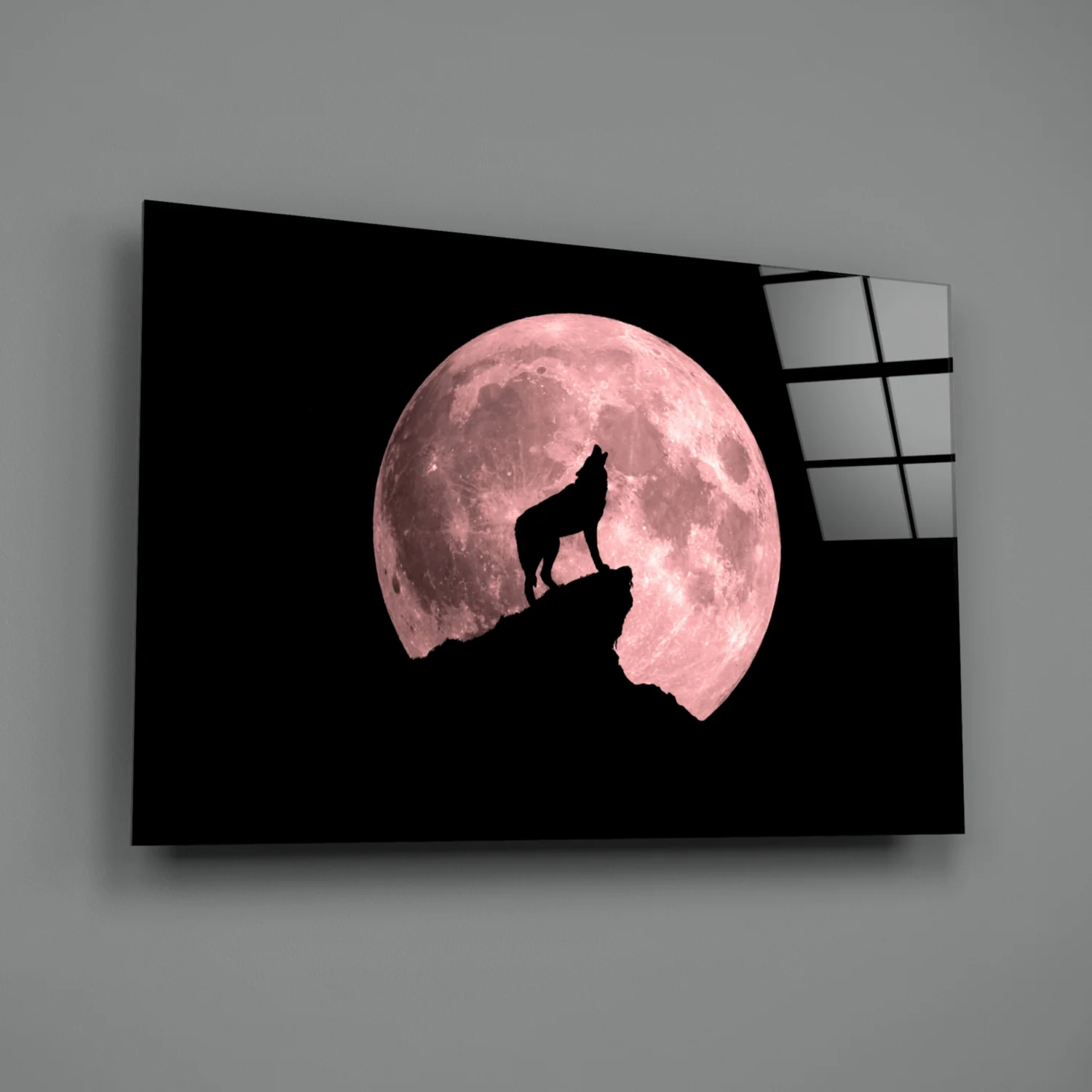 Wolf And Full Moon Glass Wall Art - Image 3