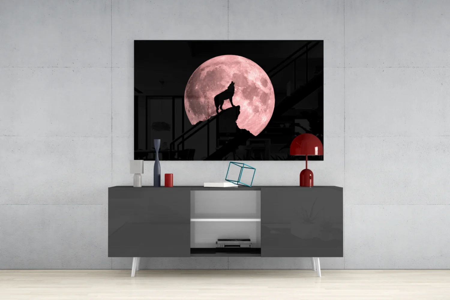 Wolf And Full Moon Glass Wall Art - Image 9
