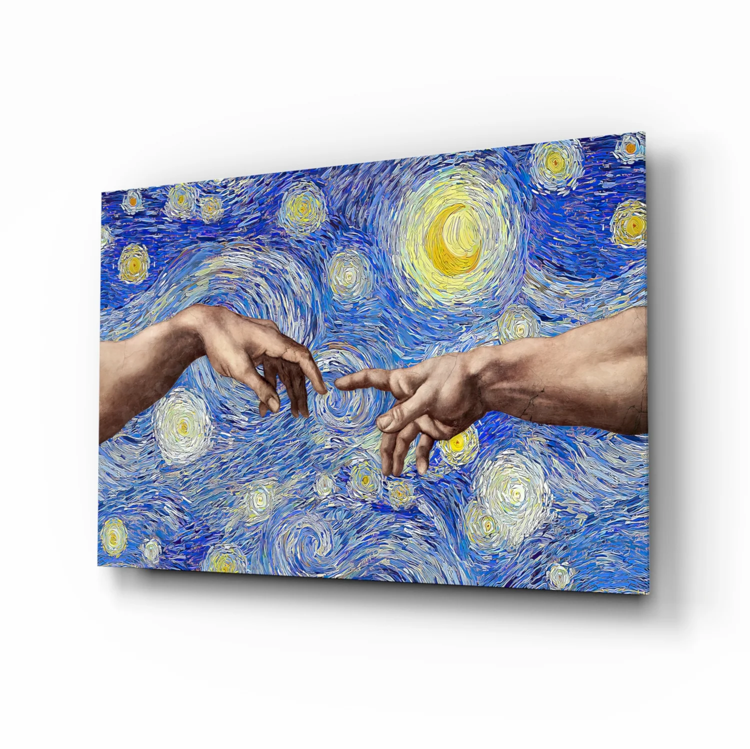 Hands of God and Adam in Van Gogh Style Glass Wall Art - Image 2
