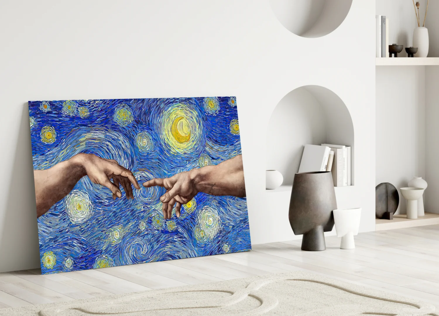 Hands of God and Adam in Van Gogh Style Glass Wall Art - Image 4