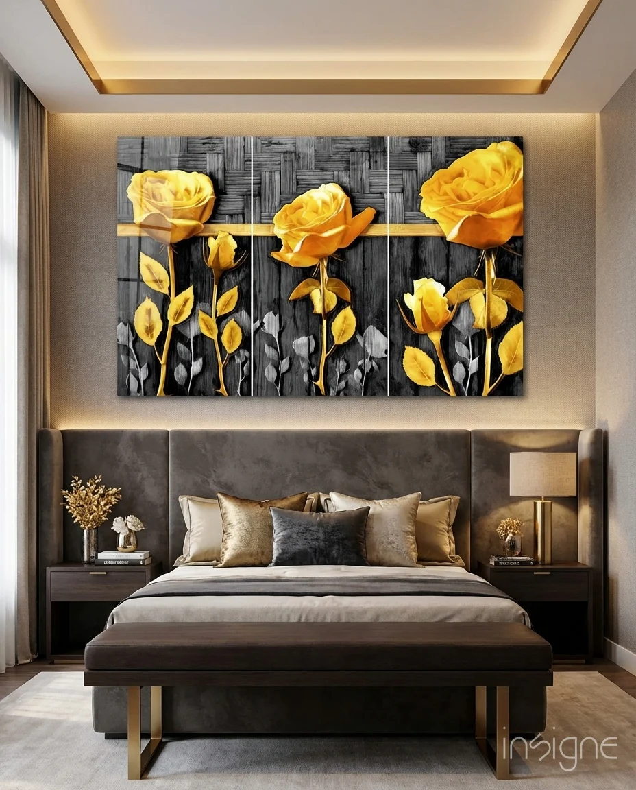 Yellow Rose Glass Wall Art