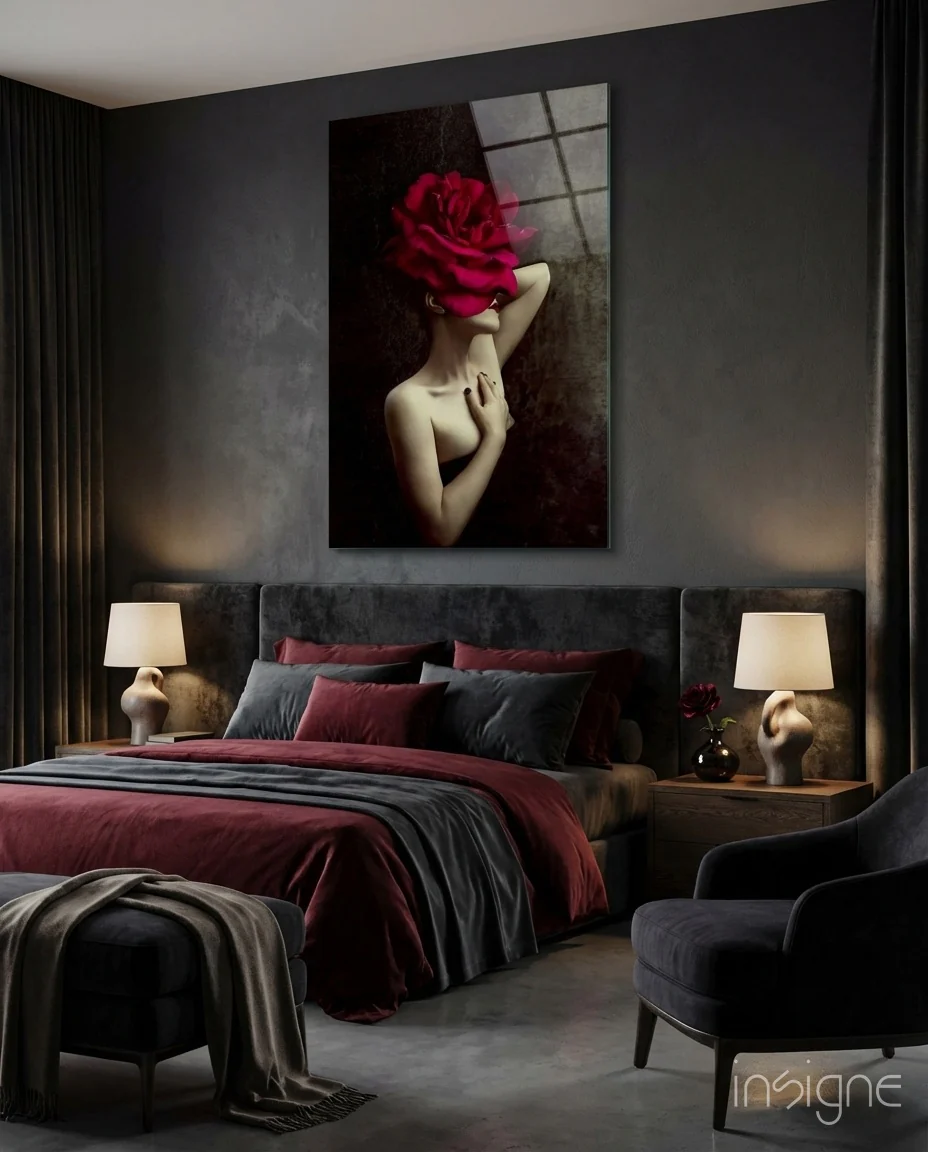 Rose And Woman Glass Wall Art