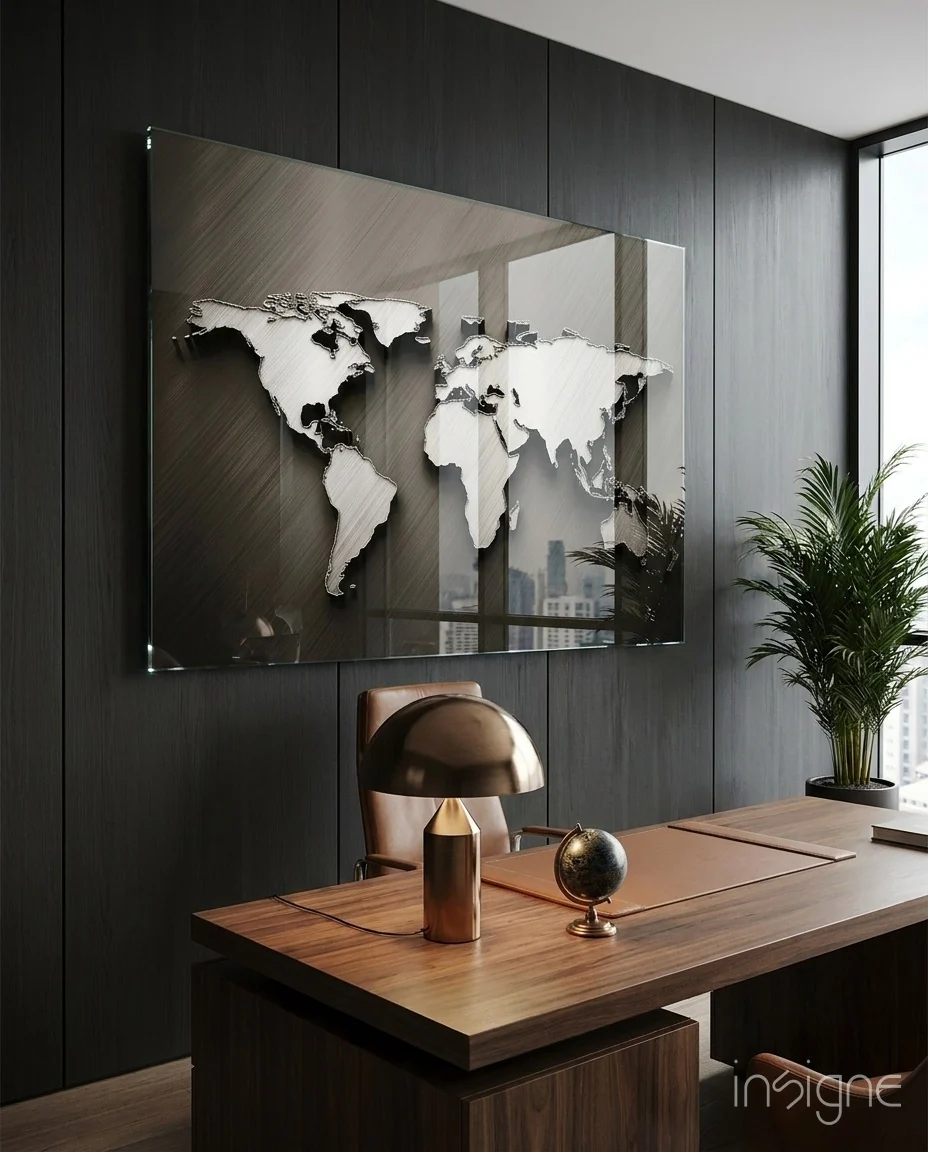 World Map Glass Wall Art
