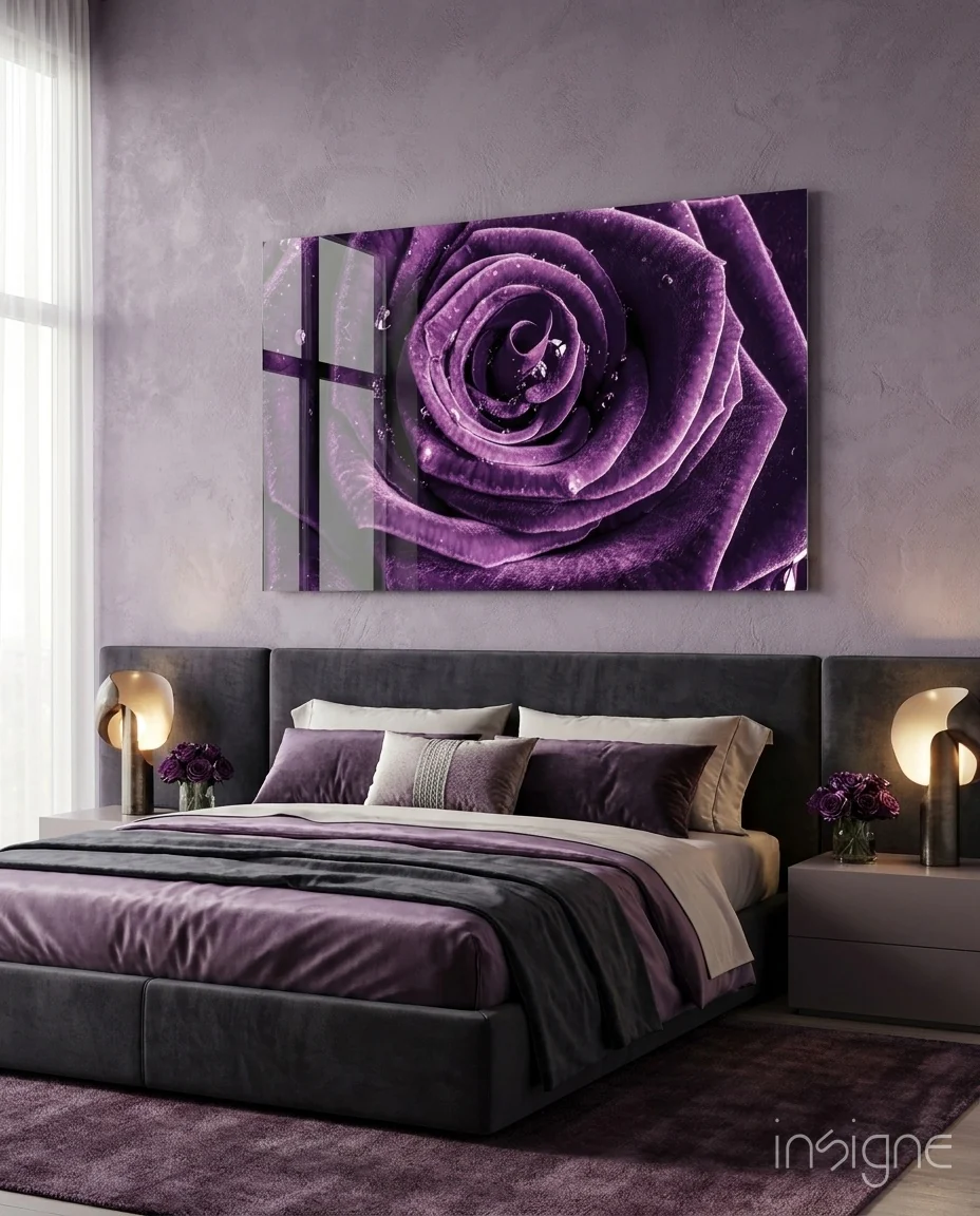Purple Rose Glass Wall Art