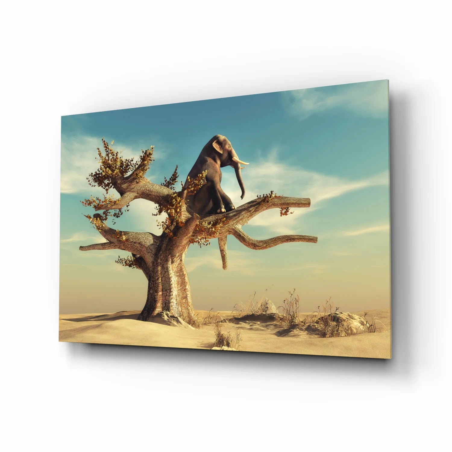 Thinking Elephant Glass Wall Art - Image 2