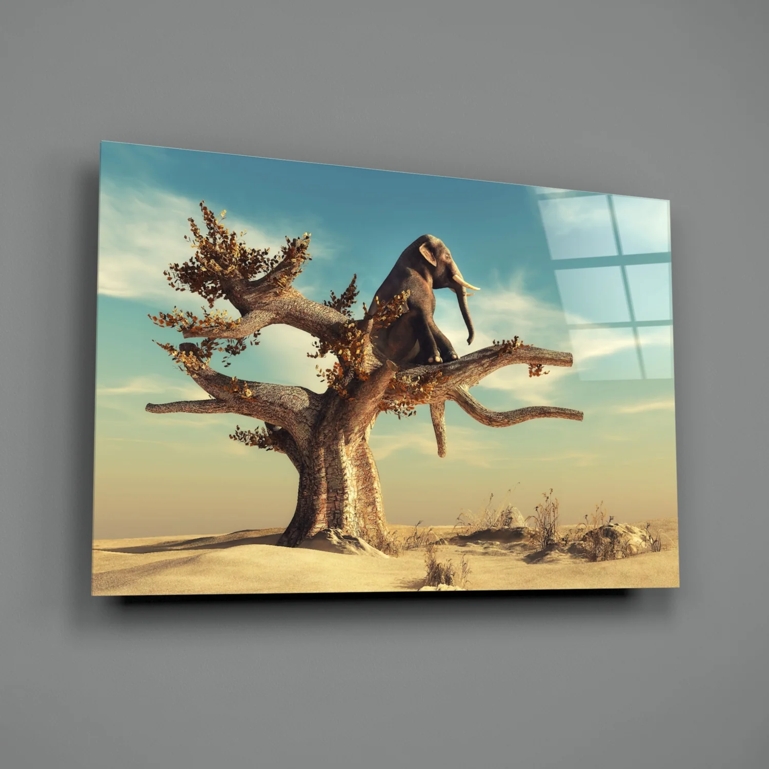 Thinking Elephant Glass Wall Art - Image 3