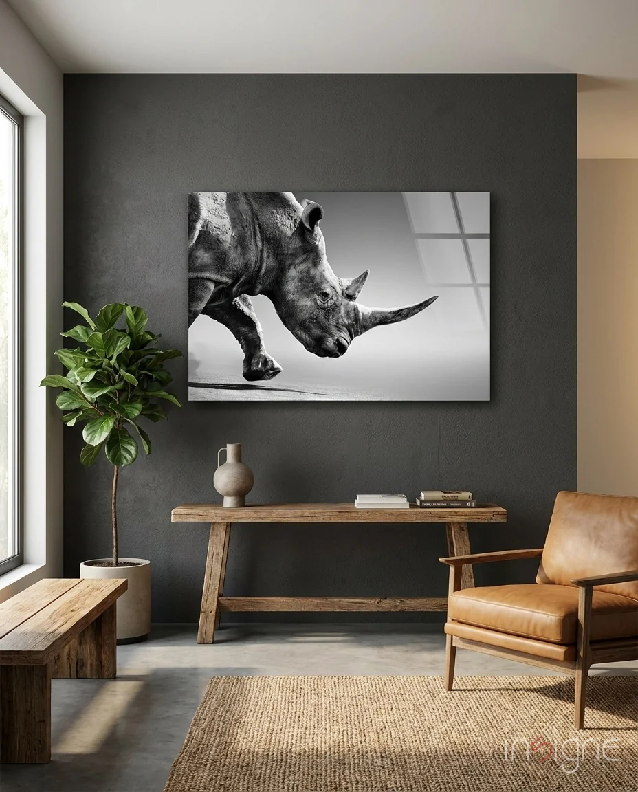 Black Rhino Glass Wall Art