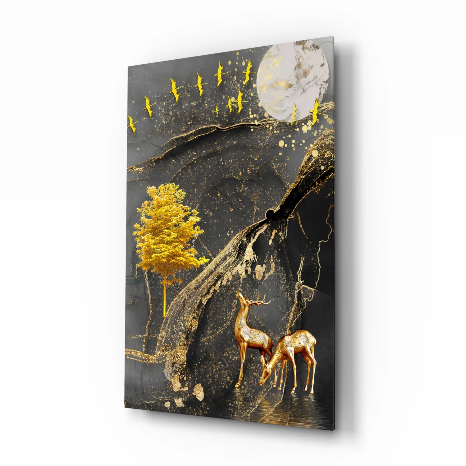 Golden Tree and Gazelles Glass Wall Art - Image 2