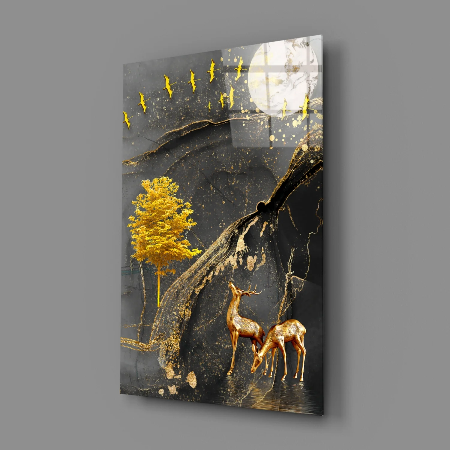 Golden Tree and Gazelles Glass Wall Art - Image 3