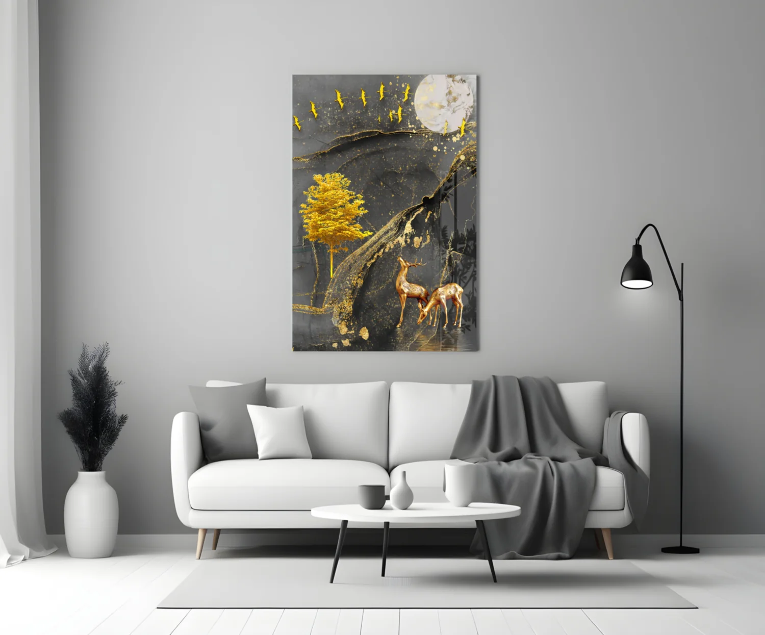 Golden Tree and Gazelles Glass Wall Art - Image 4