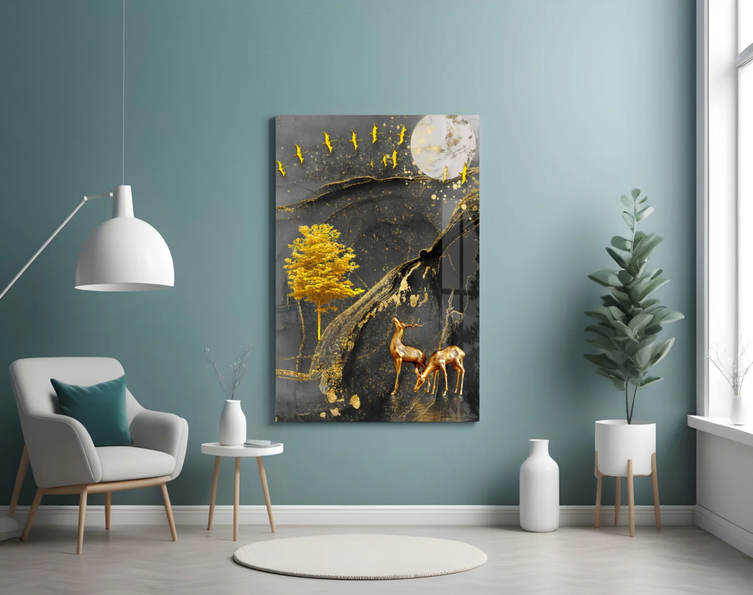 Golden Tree and Gazelles Glass Wall Art - Image 5