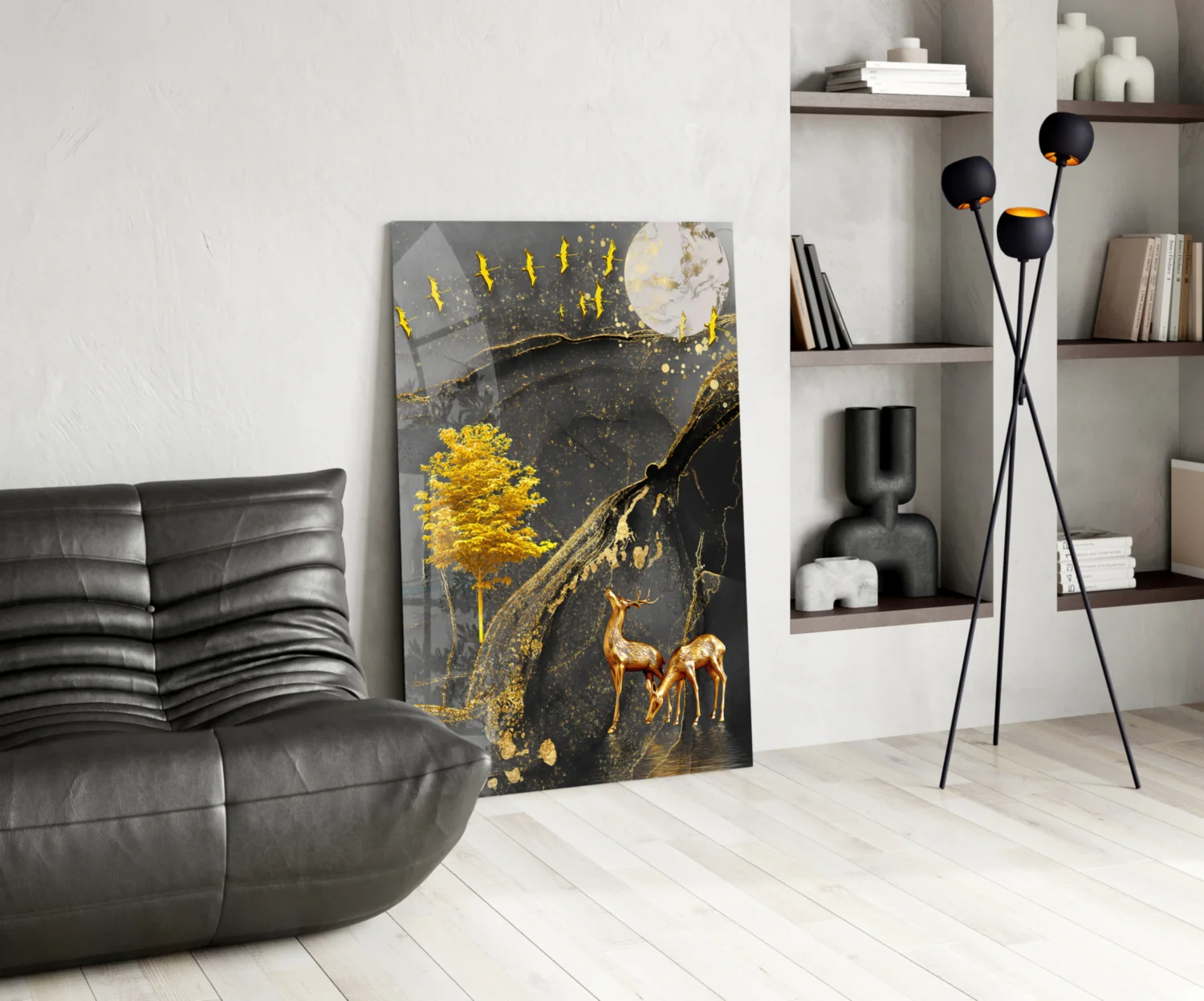 Golden Tree and Gazelles Glass Wall Art - Image 6