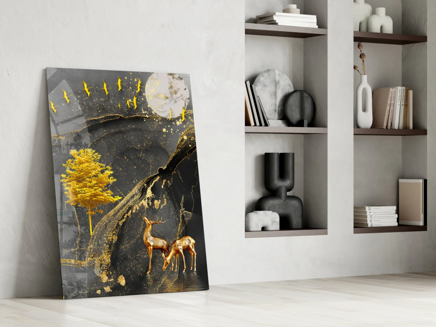 Golden Tree and Gazelles Glass Wall Art - Image 7