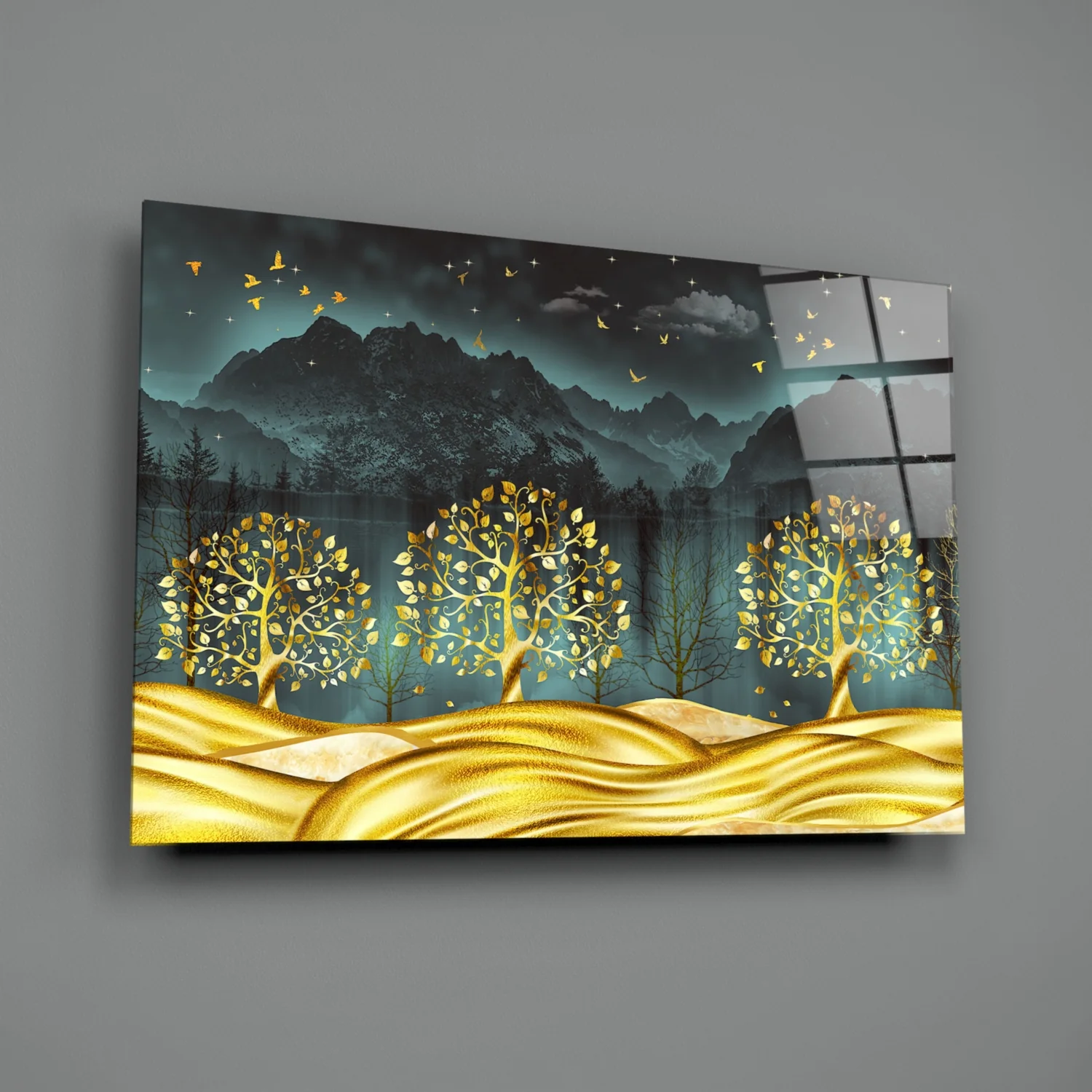 Golden Forest Glass Wall Art - Image 3