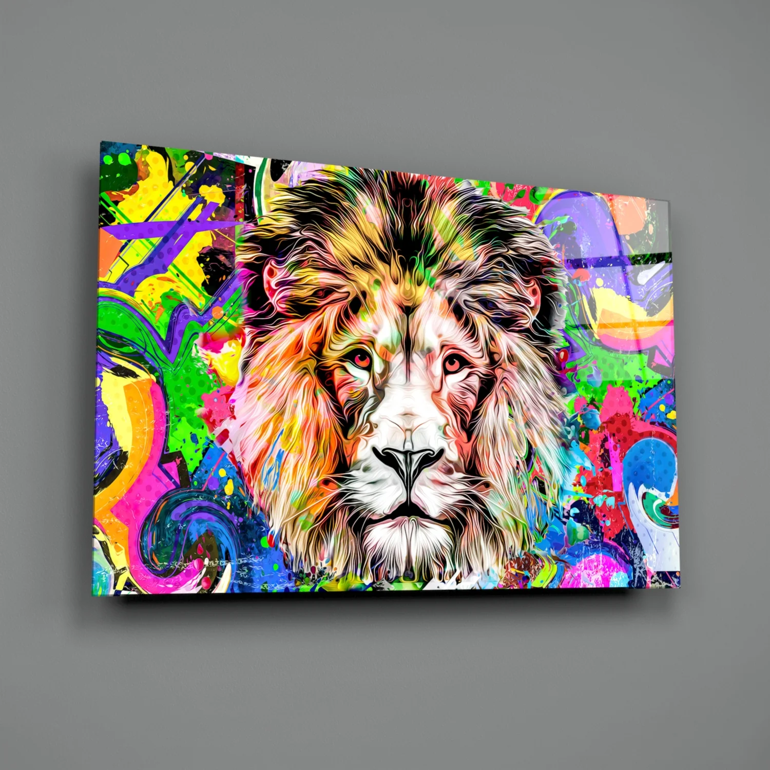 Lion in Colors Glass Wall Art - Image 3