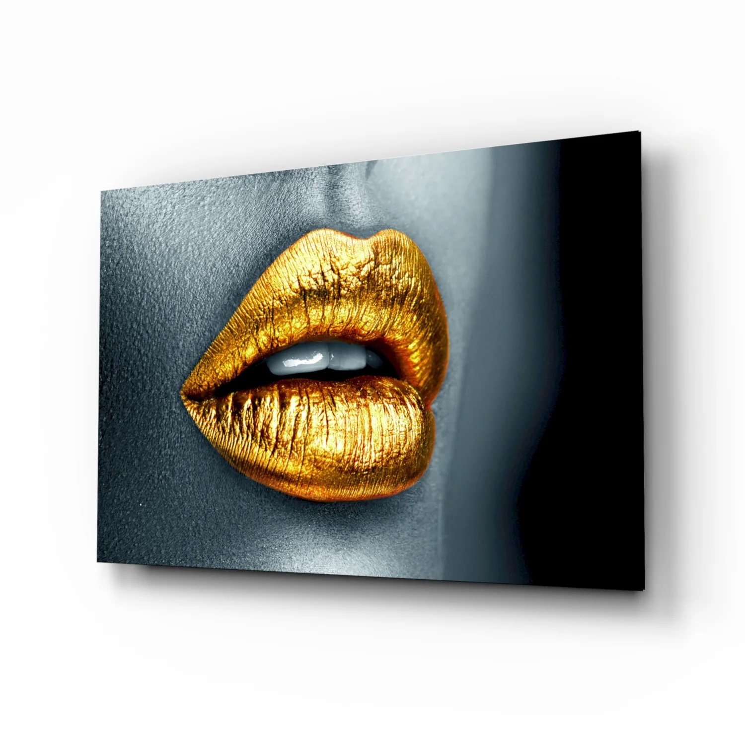 Golden Lips Glass Wall Art - Image 2