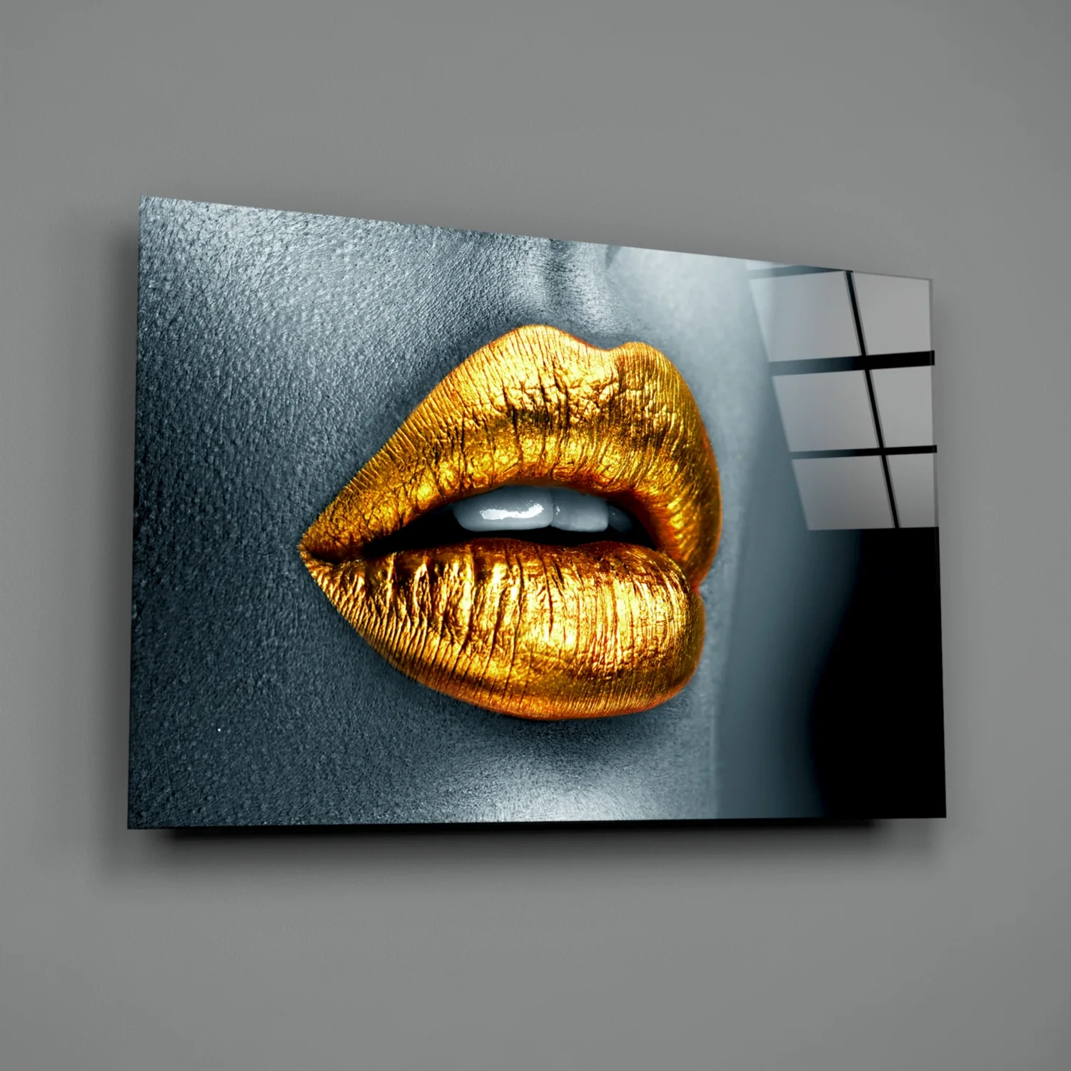 Golden Lips Glass Wall Art - Image 3