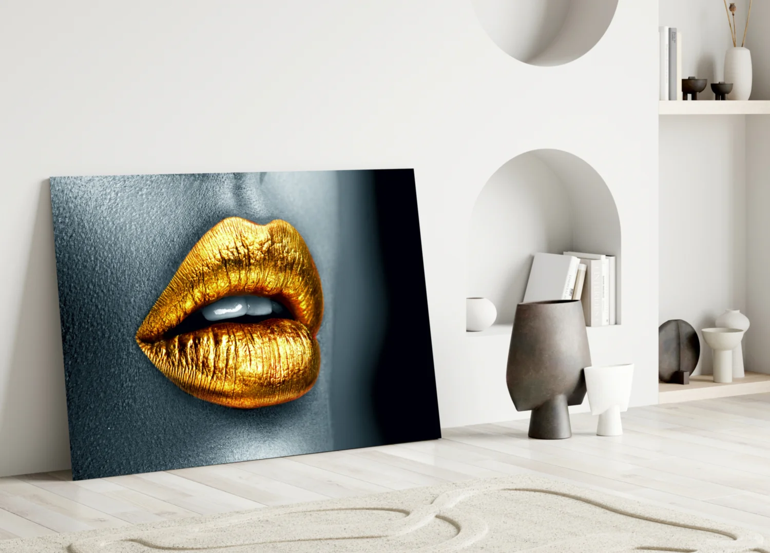Golden Lips Glass Wall Art - Image 4