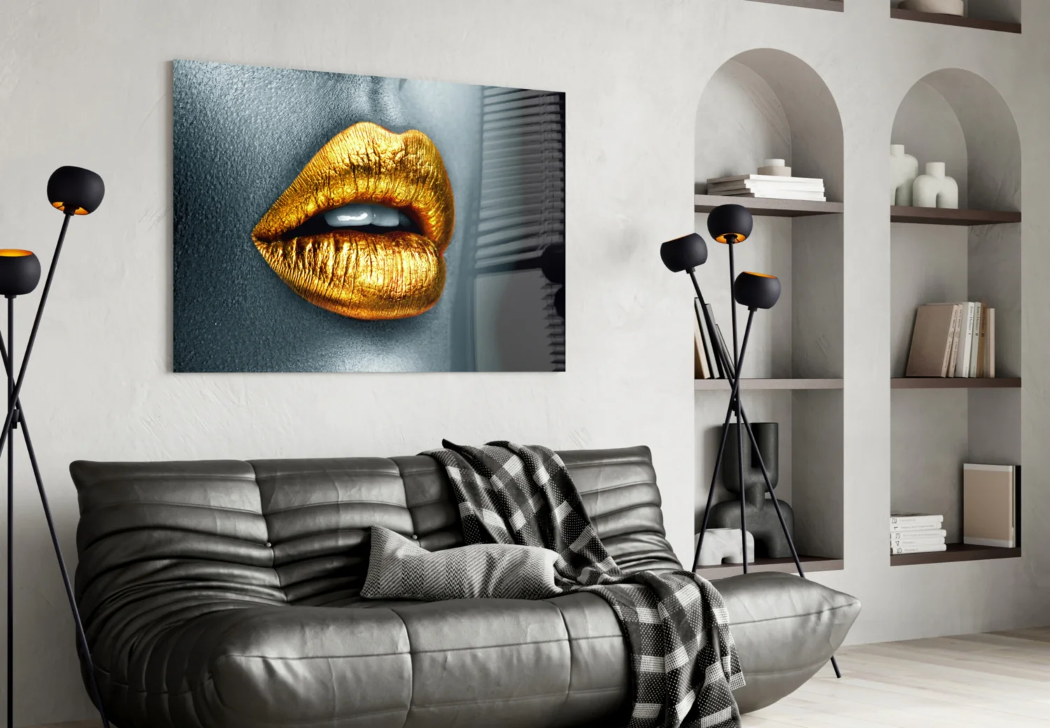 Golden Lips Glass Wall Art - Image 5
