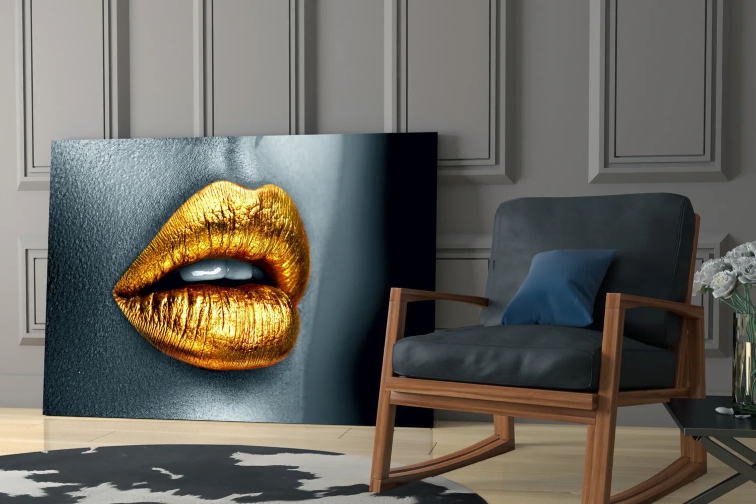 Golden Lips Glass Wall Art - Image 7