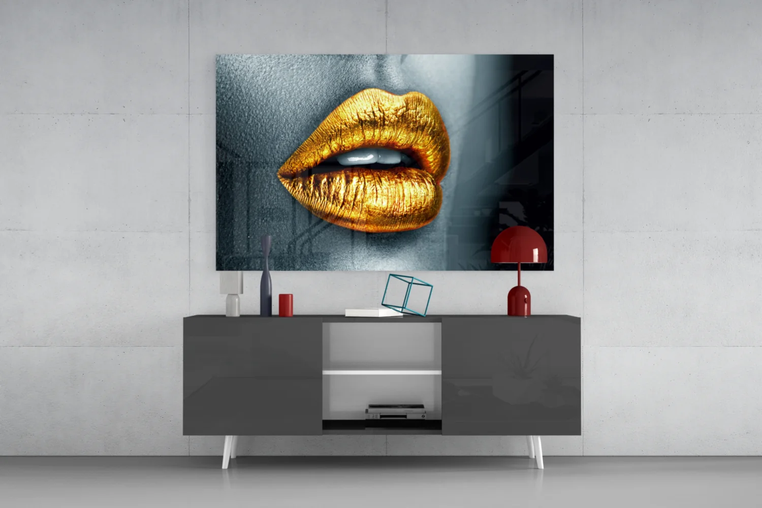 Golden Lips Glass Wall Art - Image 9