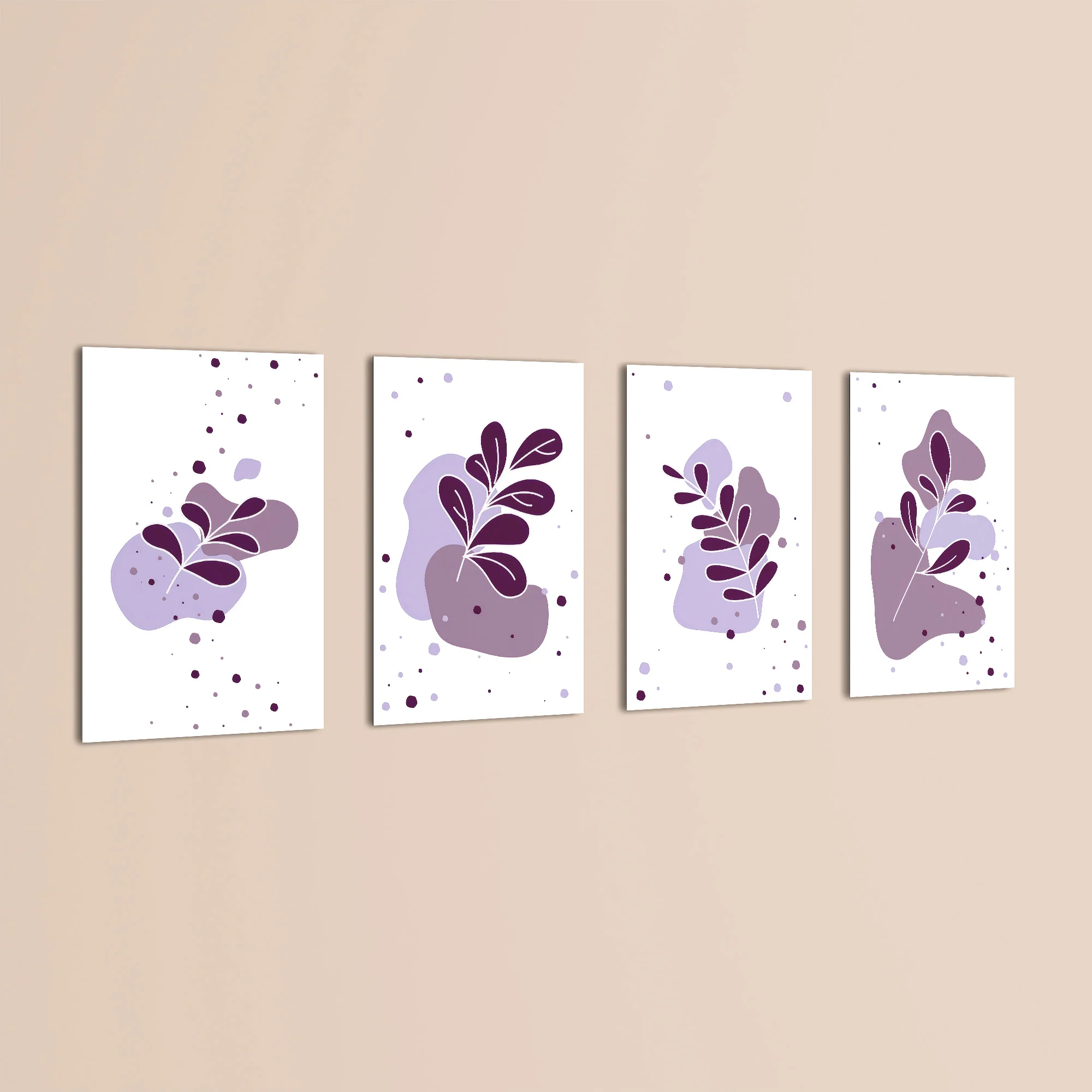 Purple Abstract Leaves 4 Pieces Kids Metal Wall Art - Image 3