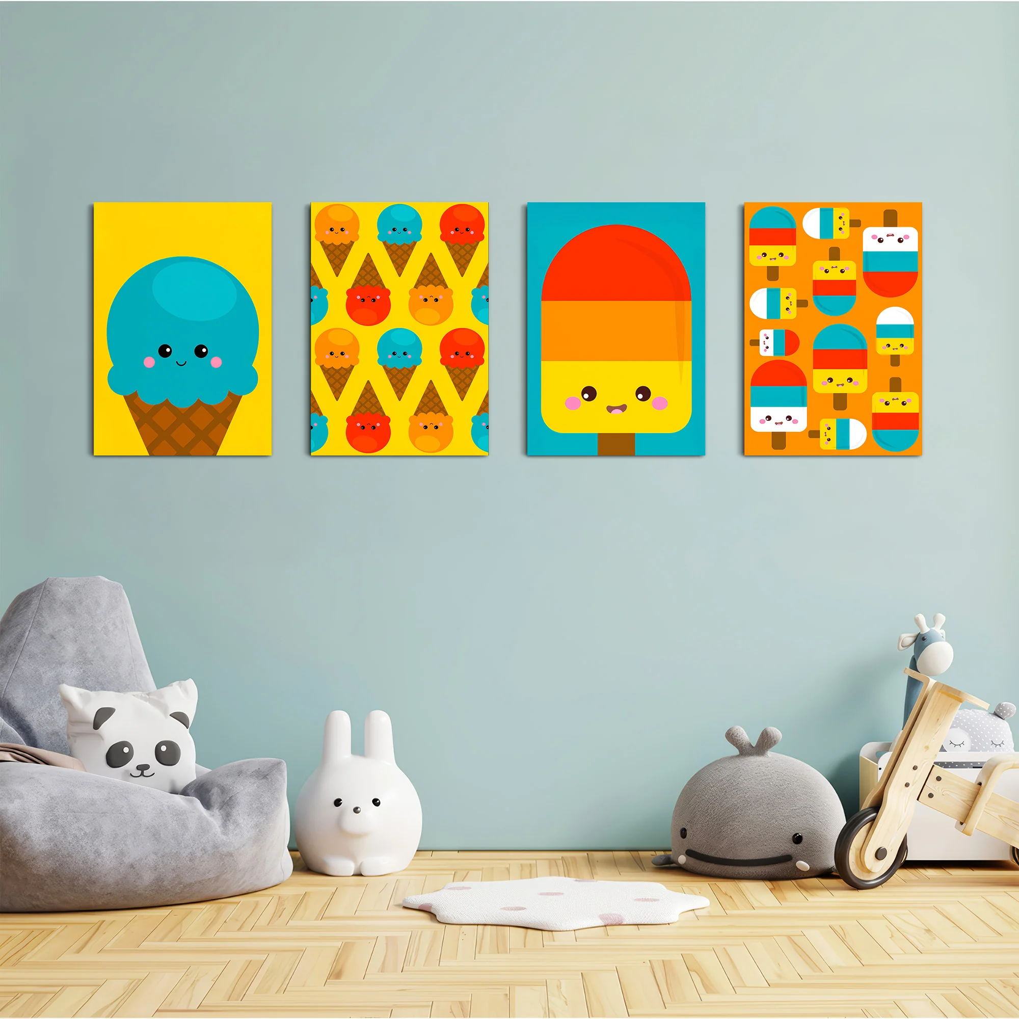 Kawaii Ice Cream Treats 4 Pieces Kids Metal Wall Art - Image 4