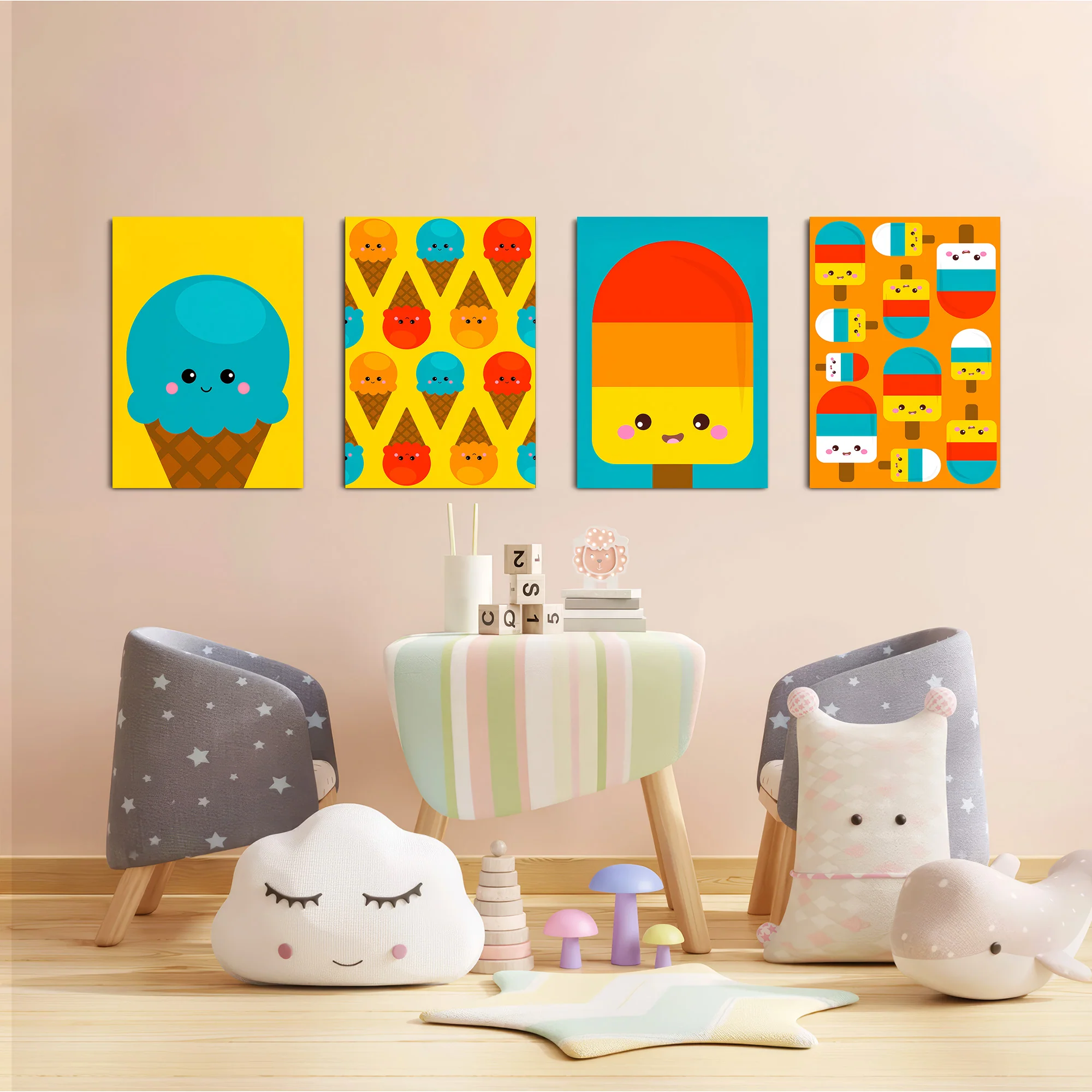 Kawaii Ice Cream Treats 4 Pieces Kids Metal Wall Art - Image 6