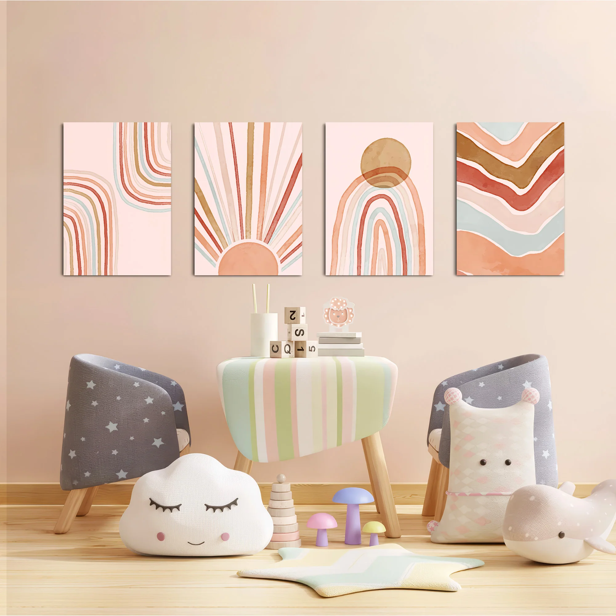 Boho Sun & Rainbows 4 Pieces Kids Metal Wall Art - Image 6