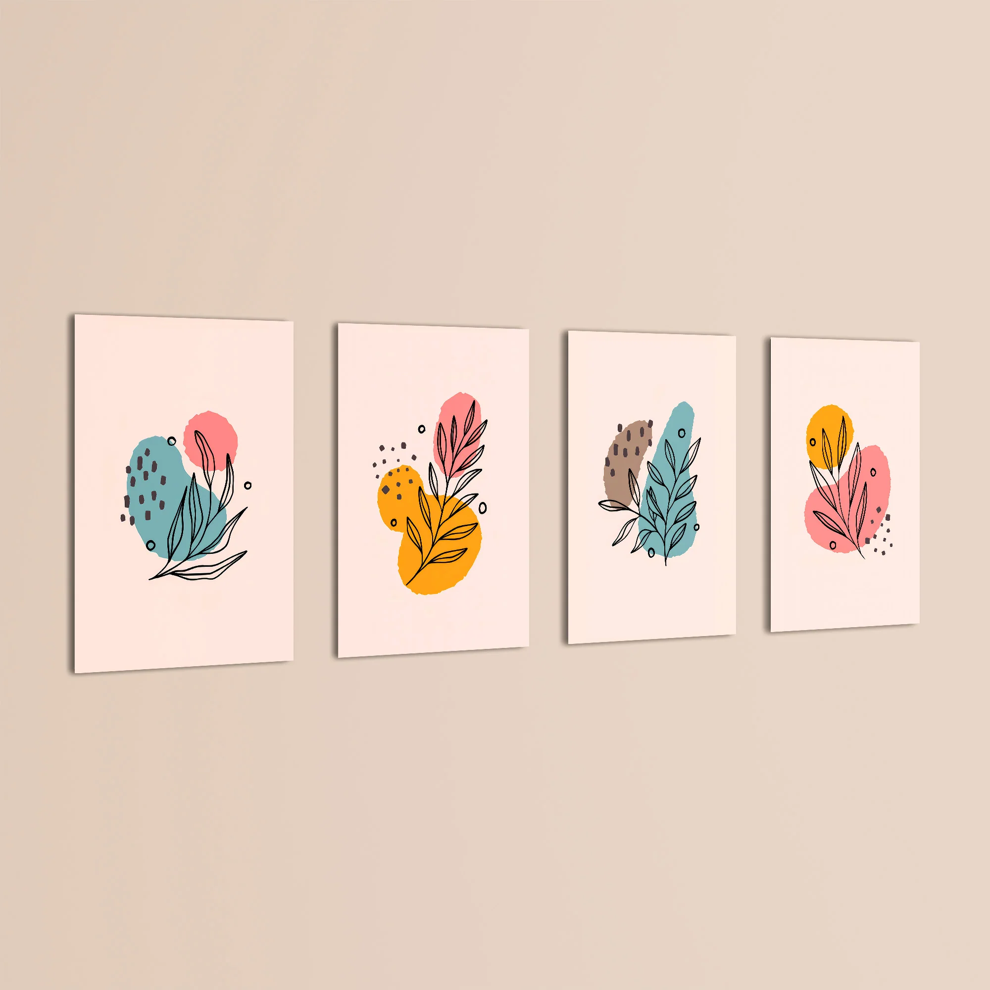 Pastel Botanical Line Art 4 Pieces Kids Metal Wall Art - Image 3