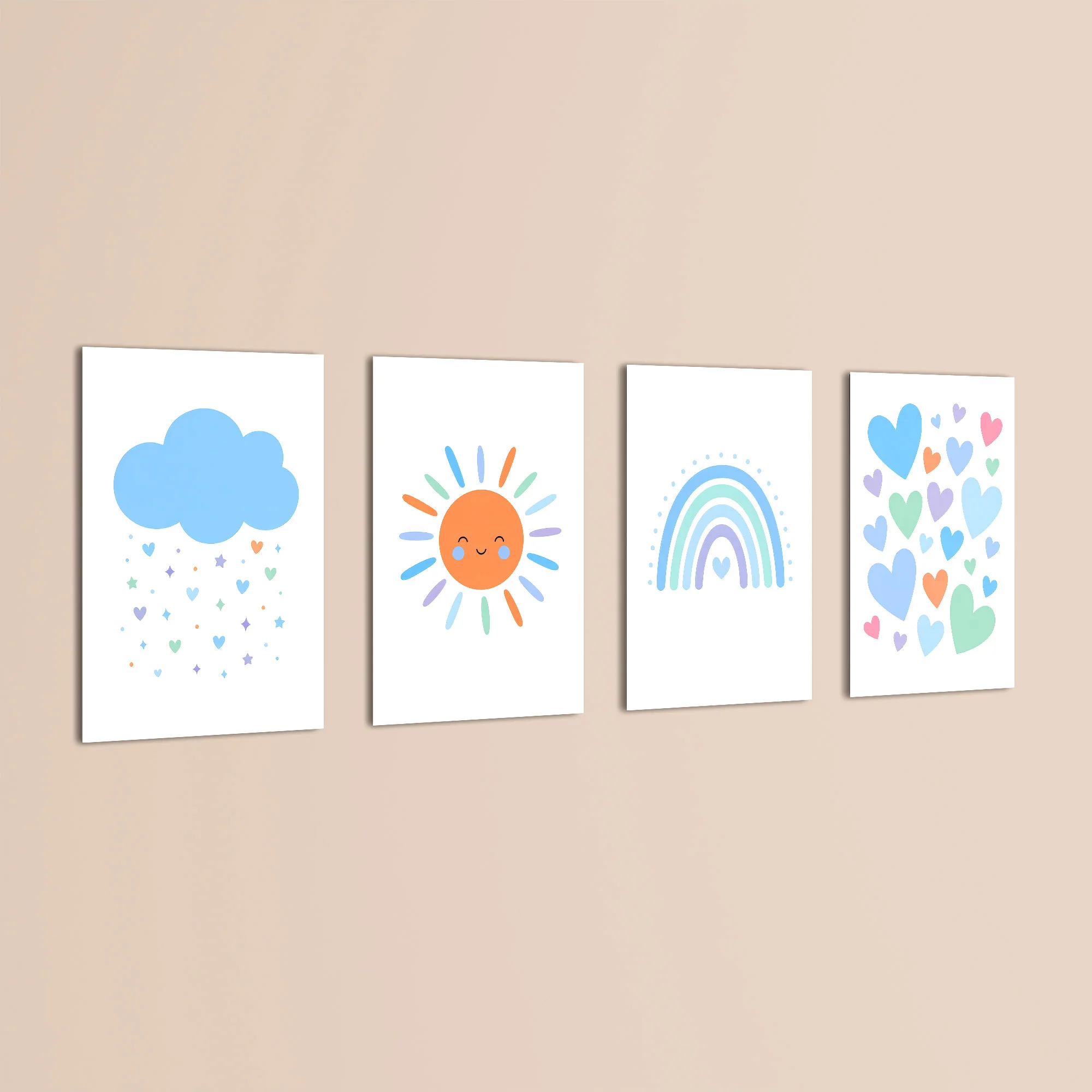 Blue Rainbow Sun Cloud Hearts 4 Pieces Kids Metal Wall Art - Image 3