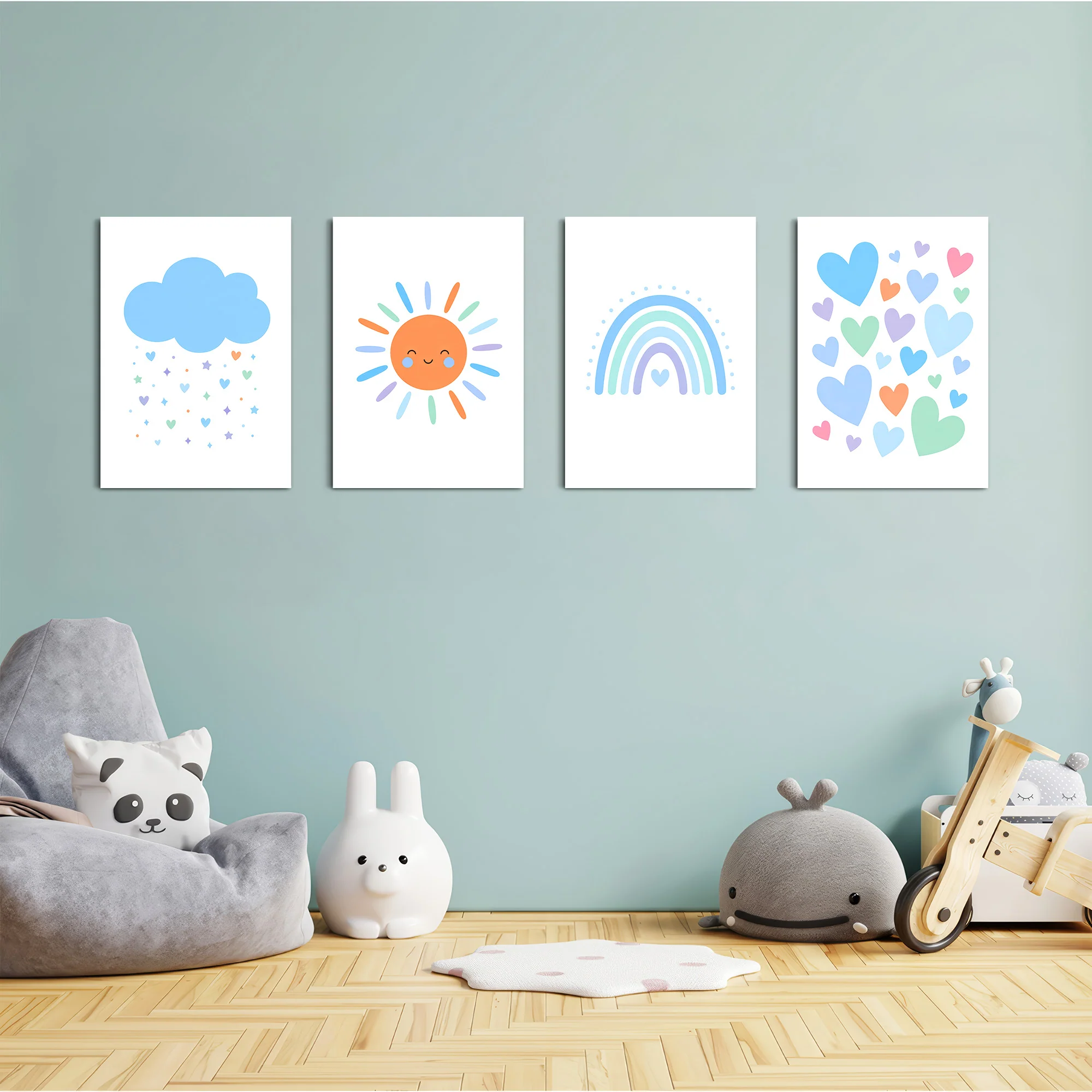 Blue Rainbow Sun Cloud Hearts 4 Pieces Kids Metal Wall Art - Image 4