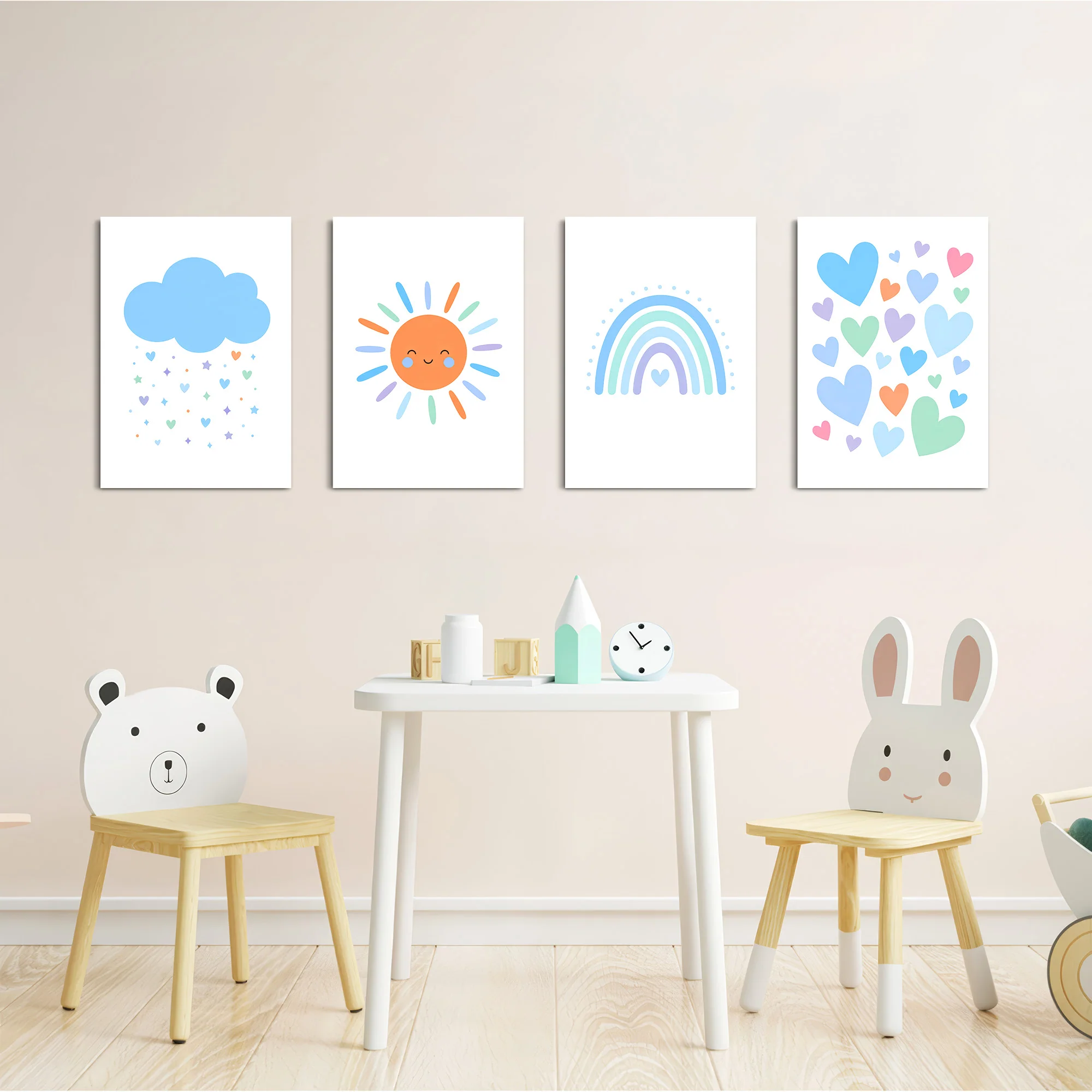 Blue Rainbow Sun Cloud Hearts 4 Pieces Kids Metal Wall Art - Image 5
